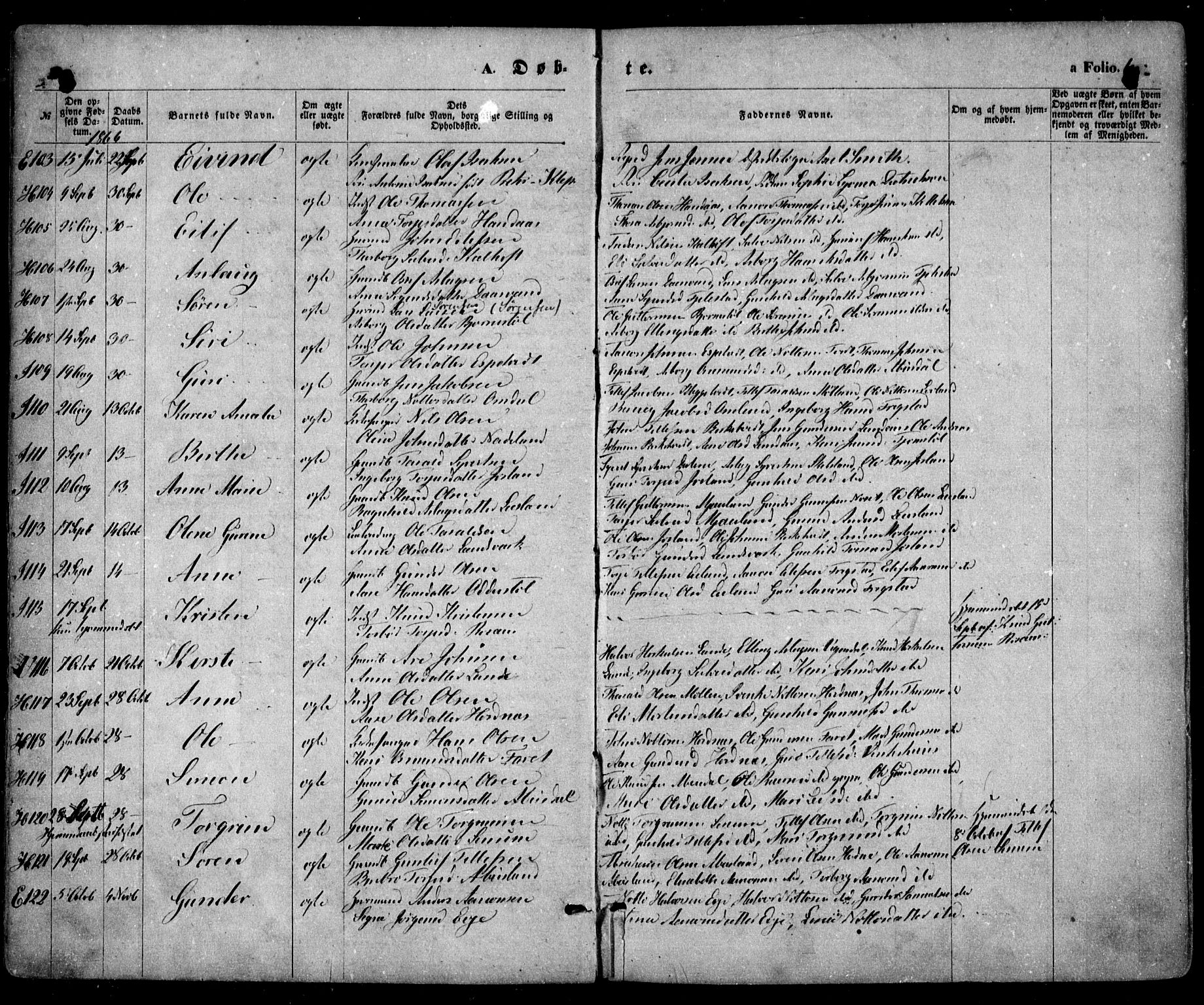 Evje sokneprestkontor, SAK/1111-0008/F/Fa/Faa/L0006: Parish register (official) no. A 6, 1866-1884, p. 6