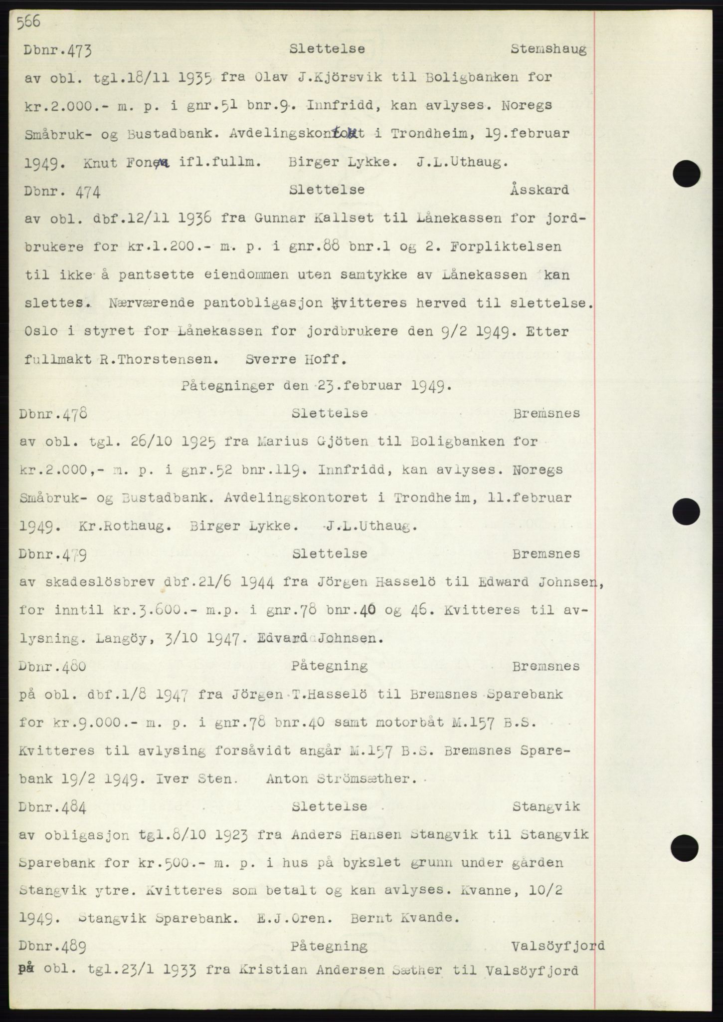 Nordmøre sorenskriveri, SAT/A-4132/1/2/2Ca: Mortgage book no. C82b, 1946-1951, Diary no: : 473/1949
