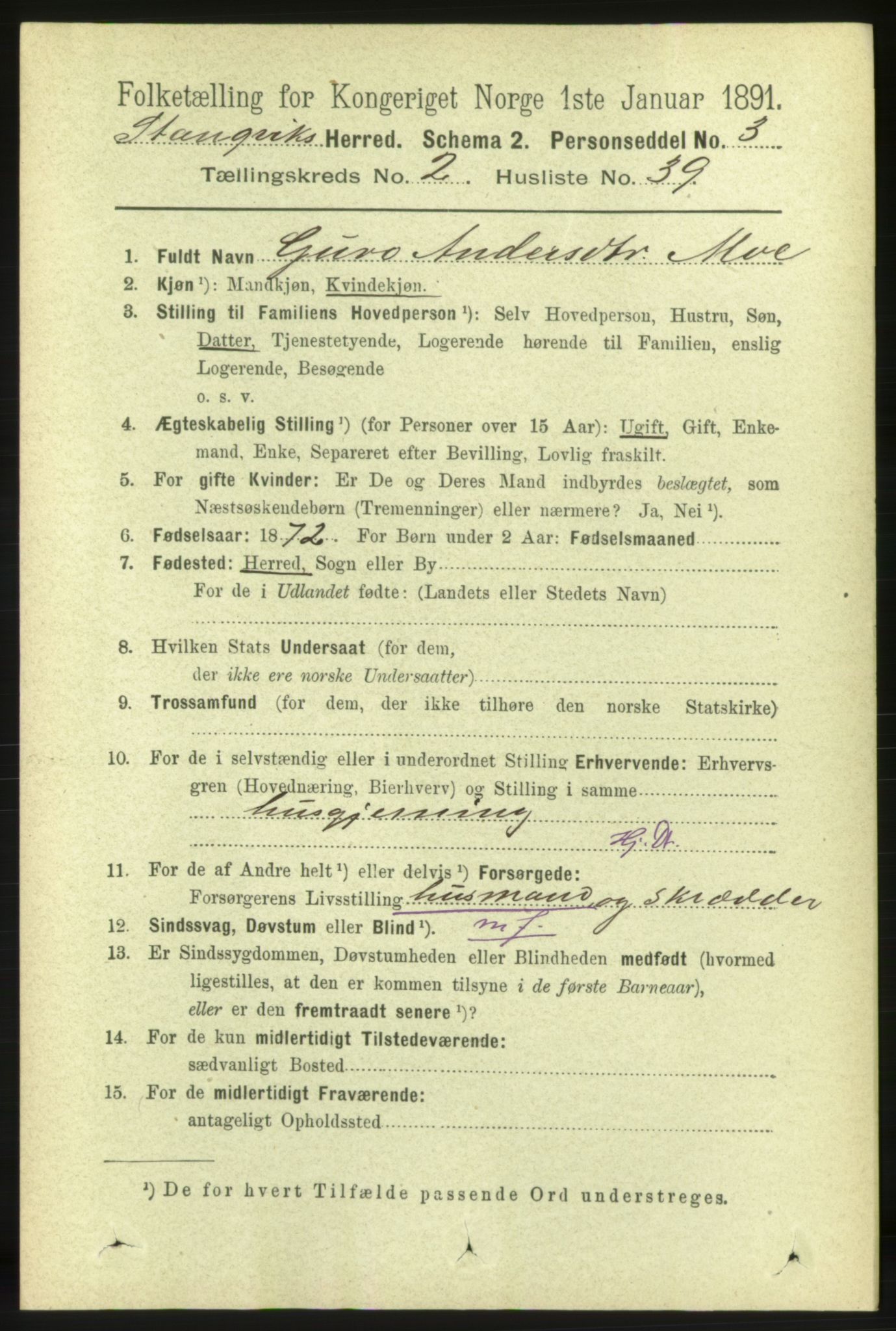 RA, 1891 census for 1564 Stangvik, 1891, p. 932