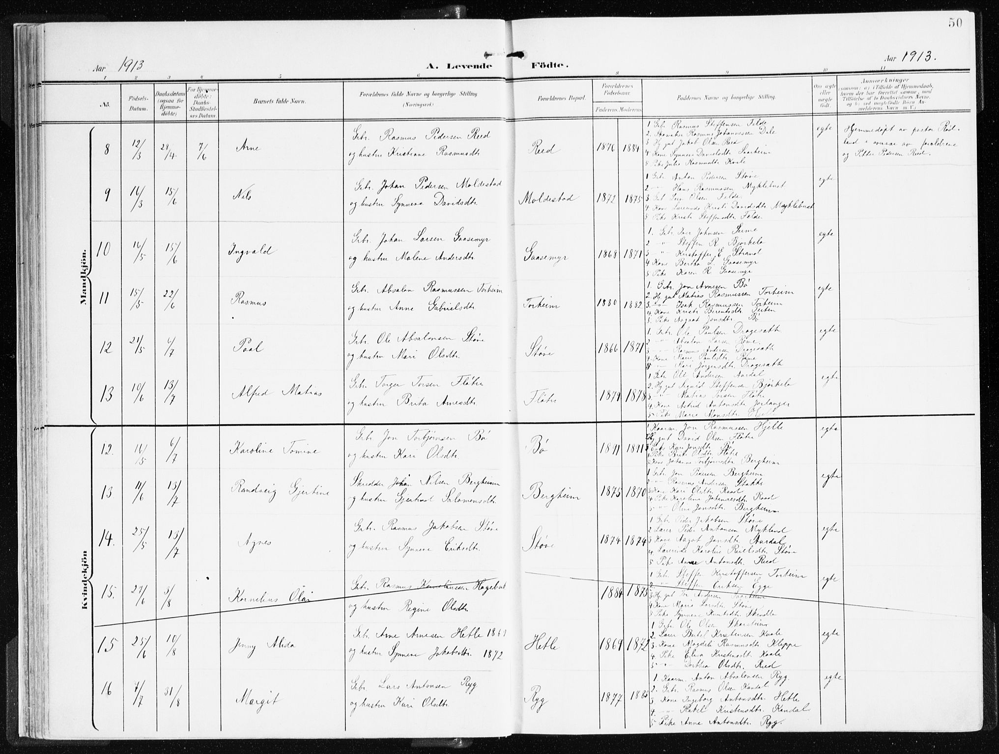 Gloppen sokneprestembete, AV/SAB-A-80101/H/Haa/Haac/L0003: Parish register (official) no. C 3, 1904-1921, p. 50