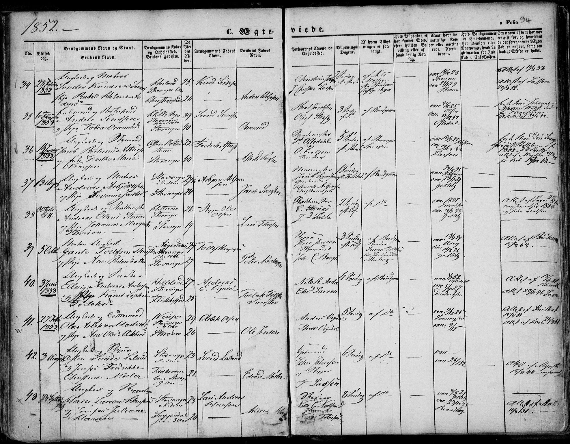 Domkirken sokneprestkontor, AV/SAST-A-101812/001/30/30BA/L0015: Parish register (official) no. A 14, 1842-1857, p. 94