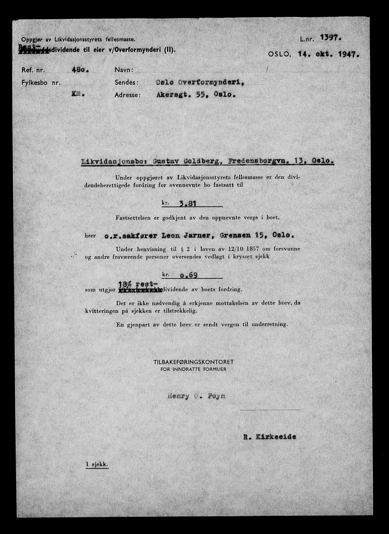 Justisdepartementet, Tilbakeføringskontoret for inndratte formuer, AV/RA-S-1564/H/Hc/Hcc/L0939: --, 1945-1947, p. 206