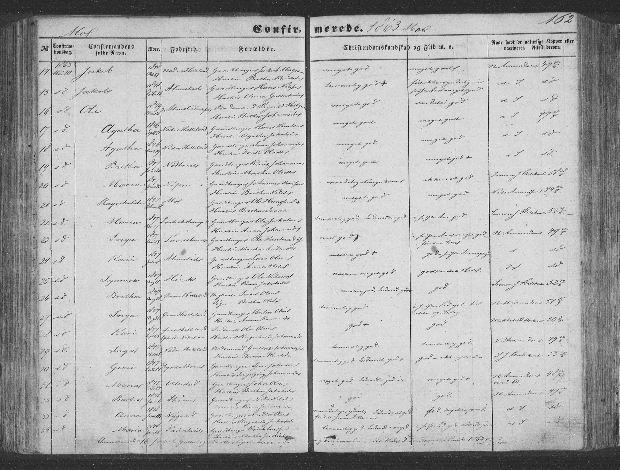 Hosanger sokneprestembete, SAB/A-75801/H/Haa: Parish register (official) no. A 8, 1849-1863, p. 162