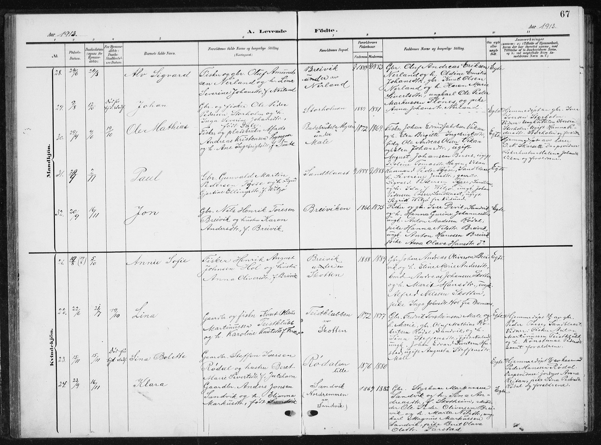 Ministerialprotokoller, klokkerbøker og fødselsregistre - Møre og Romsdal, AV/SAT-A-1454/567/L0784: Parish register (copy) no. 567C04, 1903-1938, p. 67