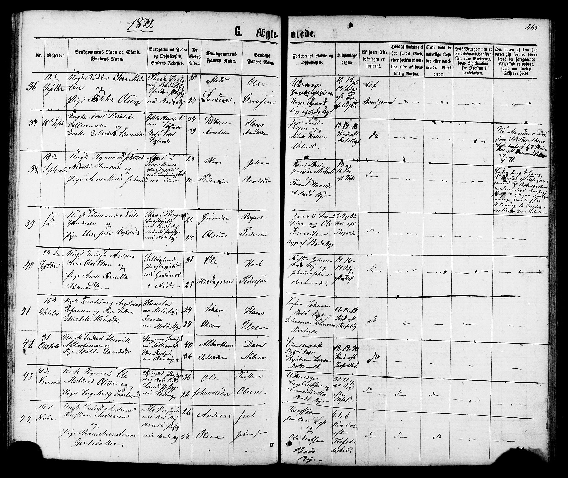 Ministerialprotokoller, klokkerbøker og fødselsregistre - Nordland, AV/SAT-A-1459/801/L0029: Parish register (copy) no. 801C04, 1868-1878, p. 265