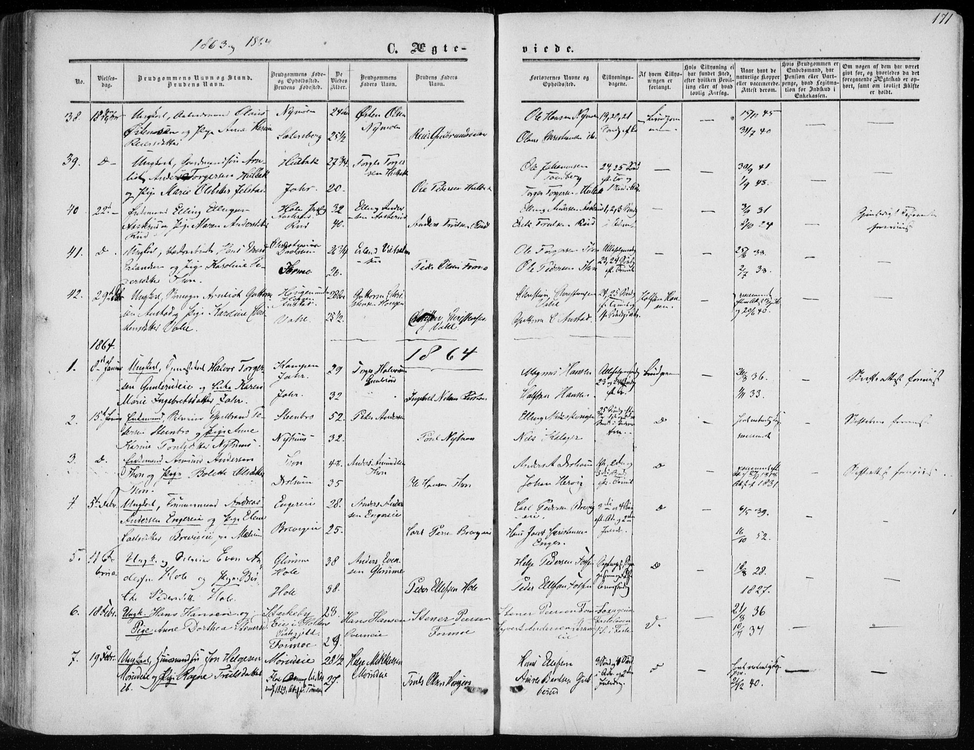 Modum kirkebøker, SAKO/A-234/F/Fa/L0009: Parish register (official) no. 9, 1860-1864, p. 171