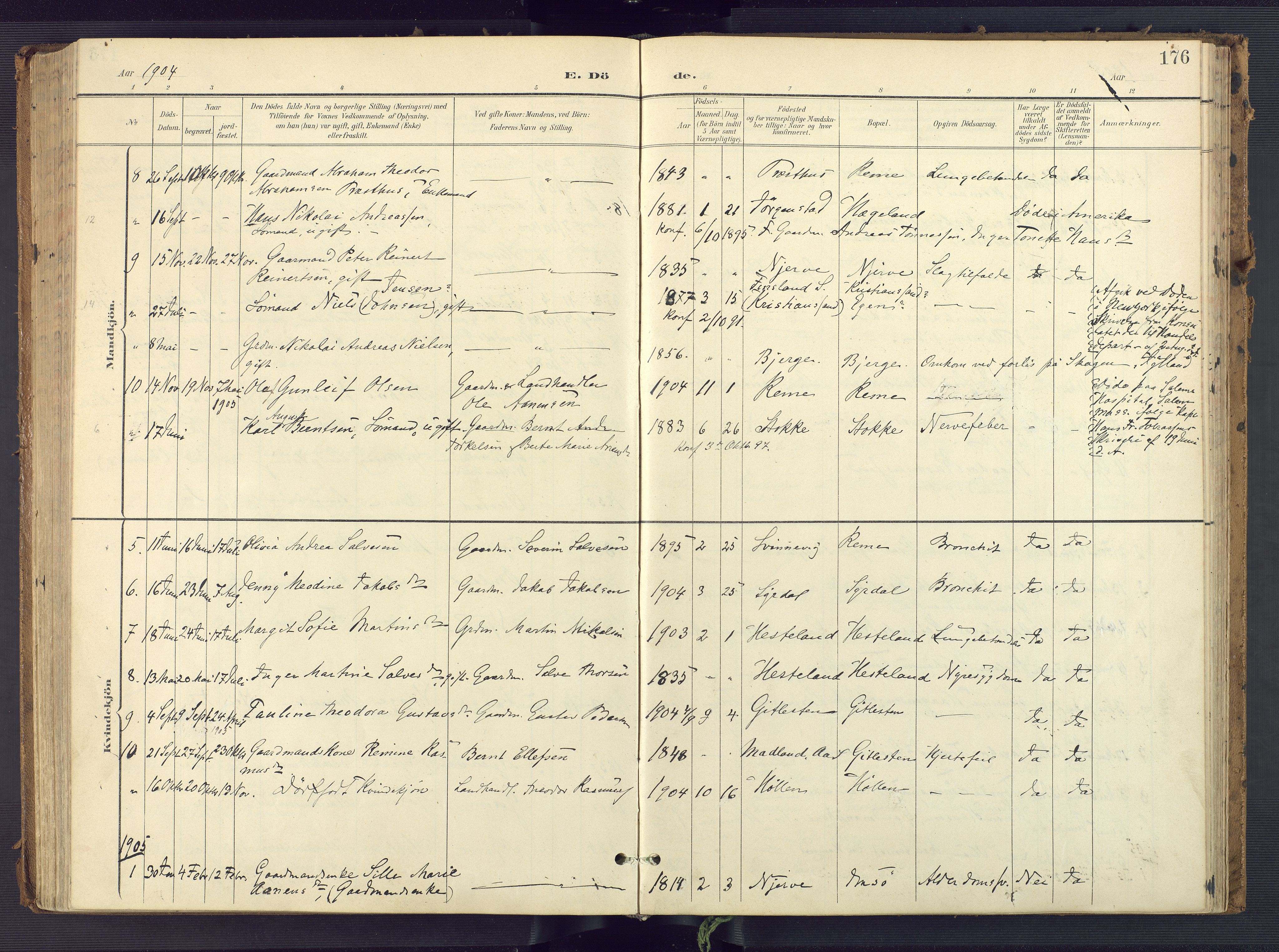 Sør-Audnedal sokneprestkontor, AV/SAK-1111-0039/F/Fa/Faa/L0005: Parish register (official) no. A 5, 1900-1923, p. 176