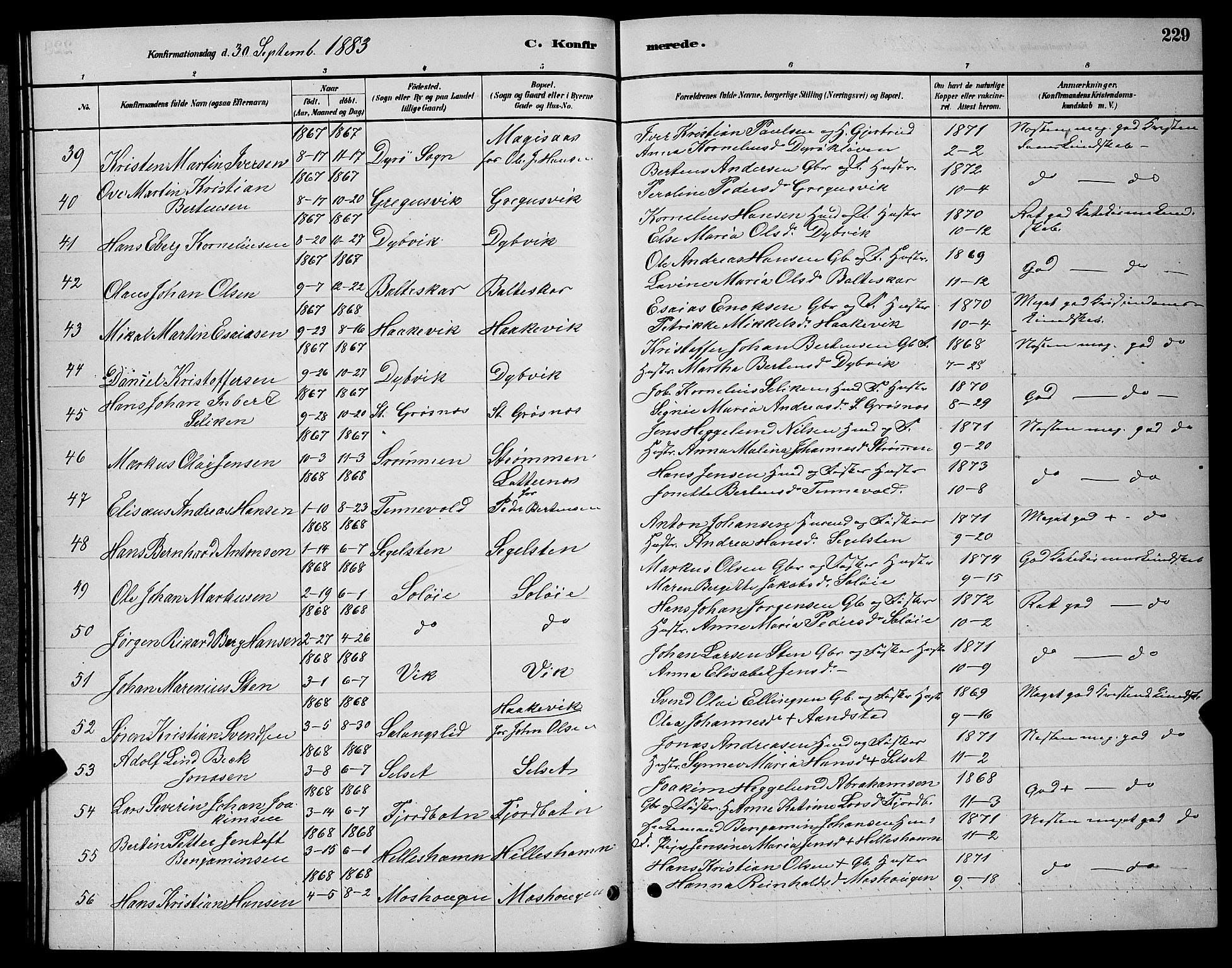 Ibestad sokneprestembete, AV/SATØ-S-0077/H/Ha/Hab/L0007klokker: Parish register (copy) no. 7, 1879-1889, p. 229