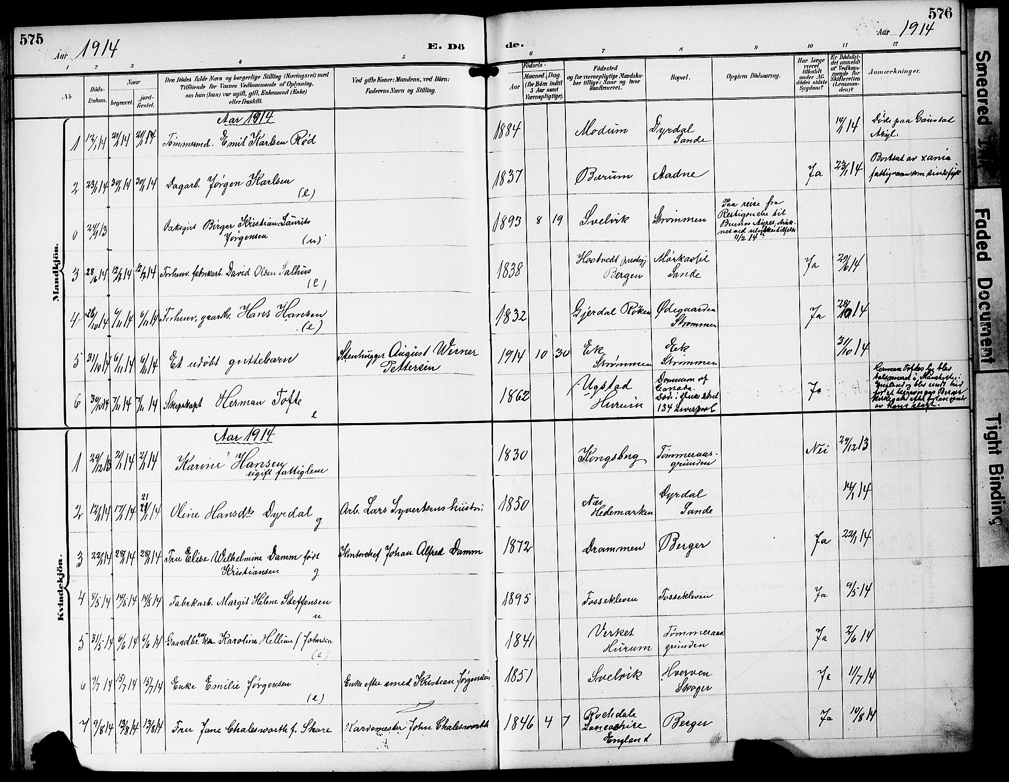 Strømm kirkebøker, SAKO/A-322/G/Ga/L0004: Parish register (copy) no. I 4, 1897-1927, p. 575-576