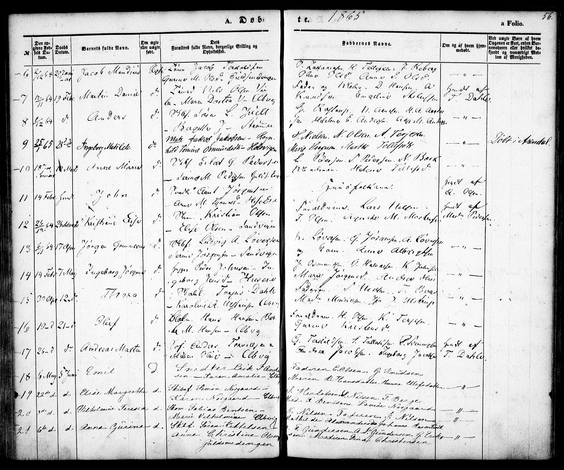 Hisøy sokneprestkontor, SAK/1111-0020/F/Fa/L0001: Parish register (official) no. A 1, 1849-1871, p. 56