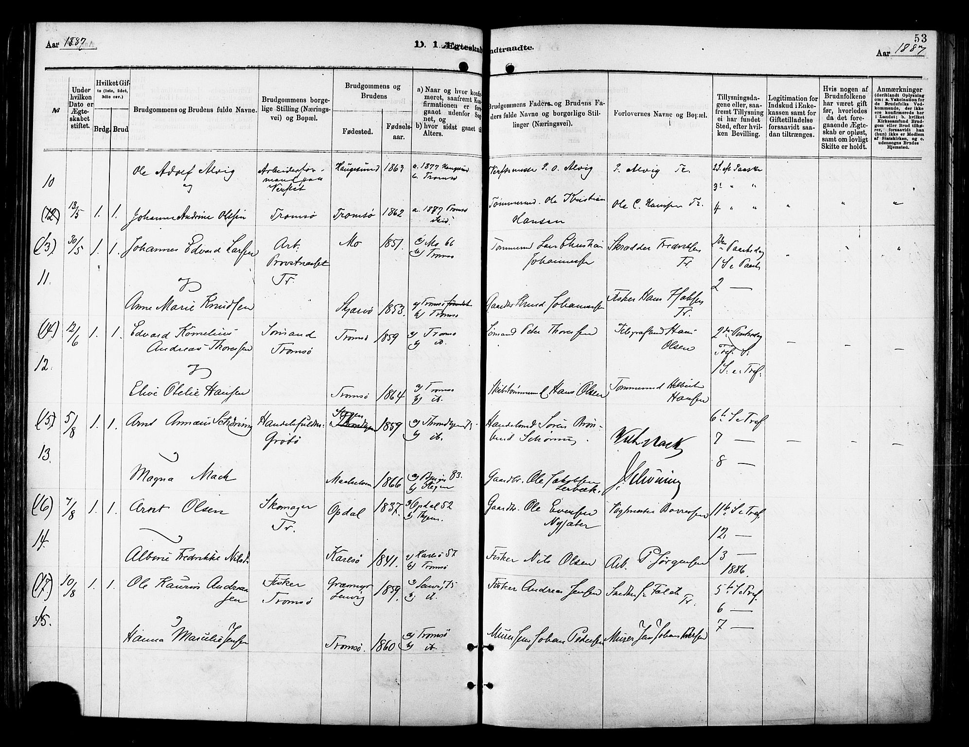 Tromsø sokneprestkontor/stiftsprosti/domprosti, SATØ/S-1343/G/Ga/L0014kirke: Parish register (official) no. 14, 1878-1888, p. 53