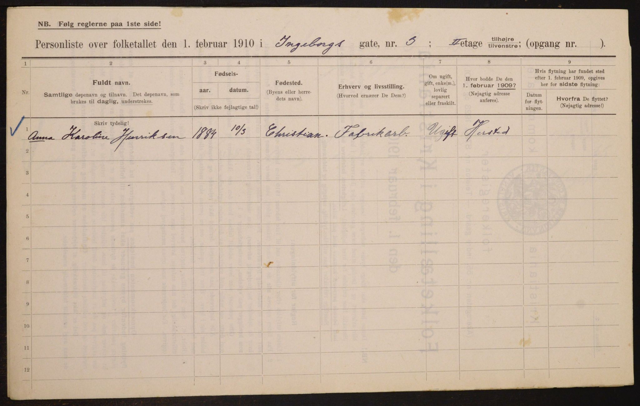 OBA, Municipal Census 1910 for Kristiania, 1910, p. 42780