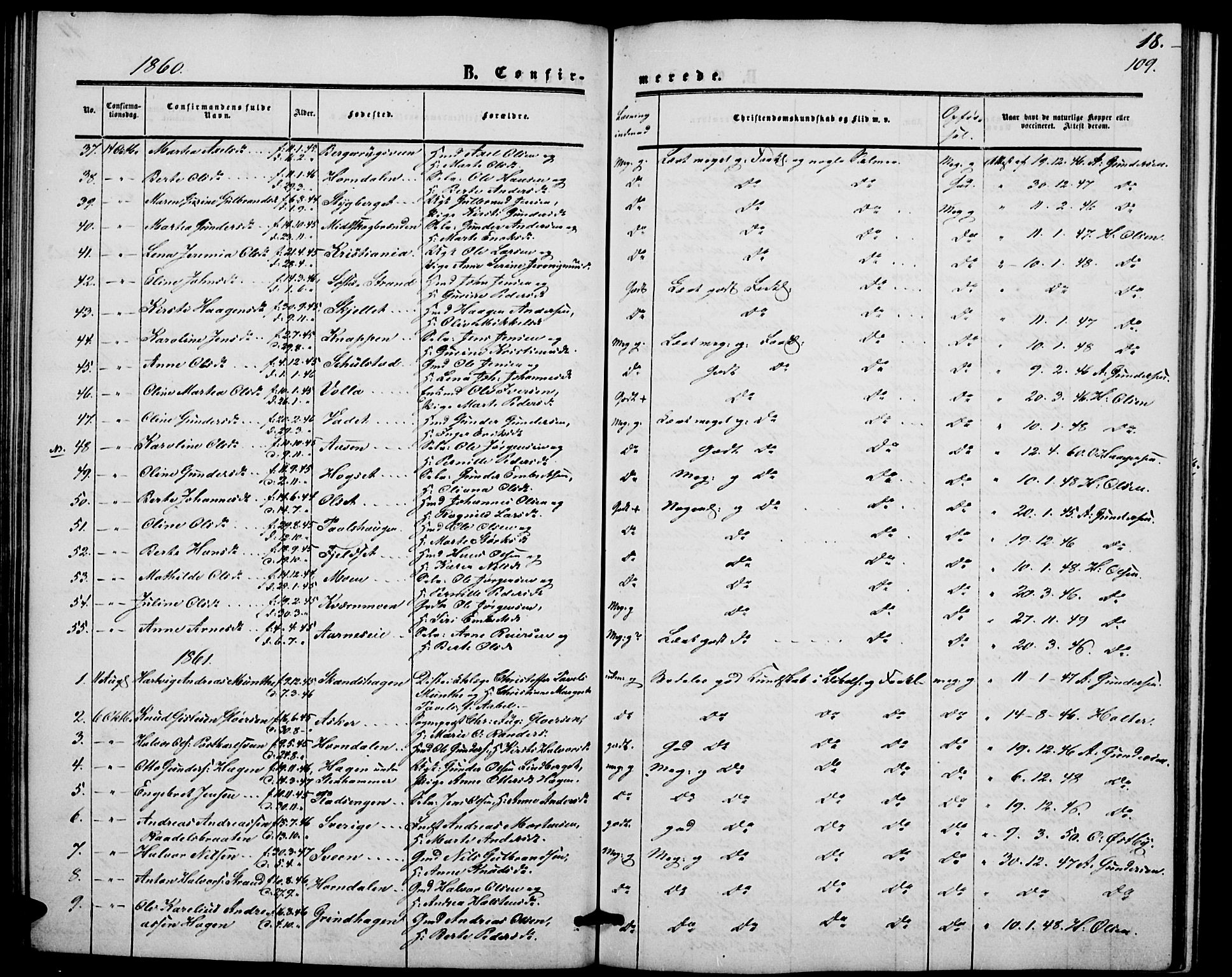 Elverum prestekontor, AV/SAH-PREST-044/H/Ha/Hab/L0003: Parish register (copy) no. 3, 1856-1865, p. 109