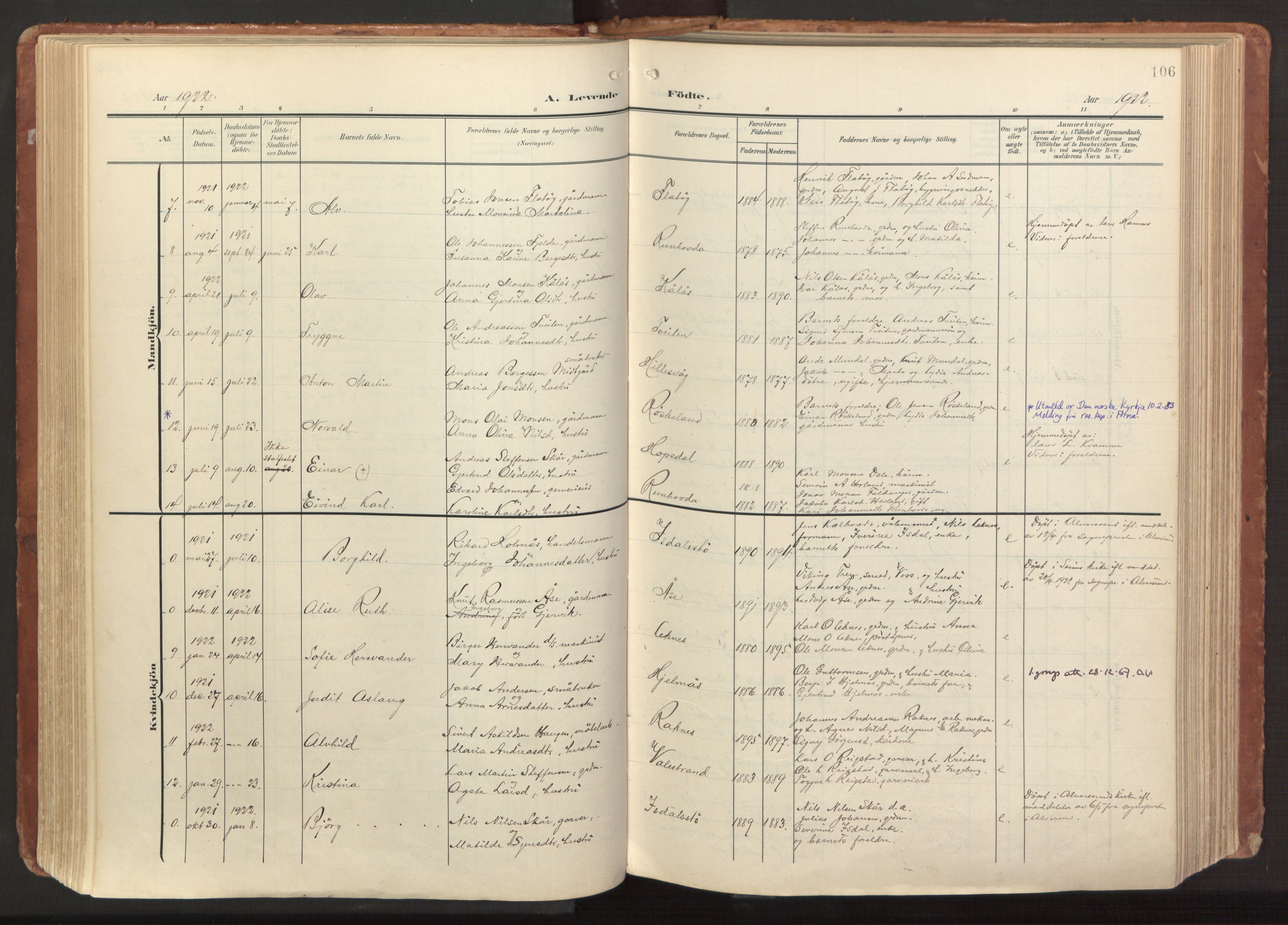 Hamre sokneprestembete, AV/SAB-A-75501/H/Ha/Haa/Haab/L0002: Parish register (official) no. B 2, 1905-1924, p. 106