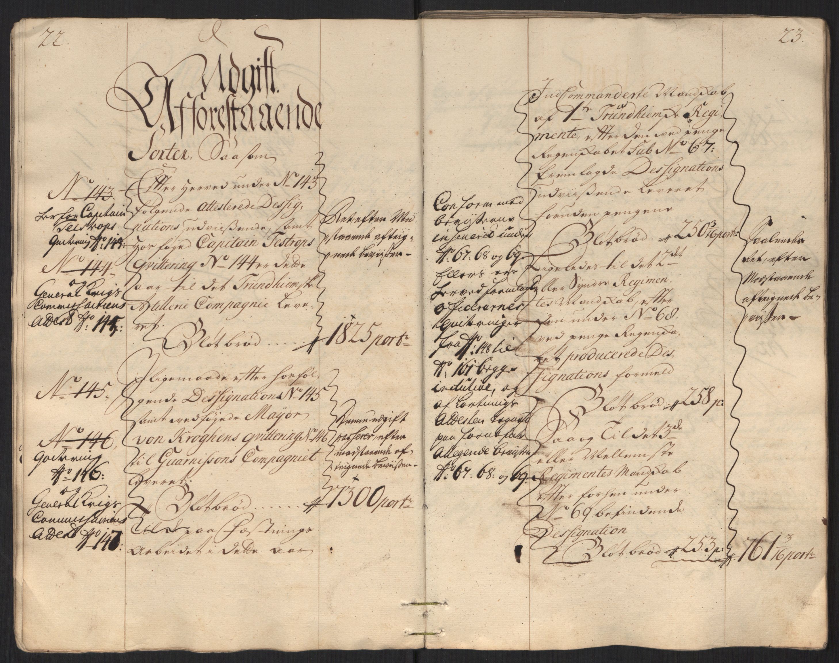 Rentekammeret inntil 1814, Reviderte regnskaper, Militære regnskaper, AV/RA-EA-4069/Rd/L0649: Trondheim festningsregnskaper, 1731, p. 22-23