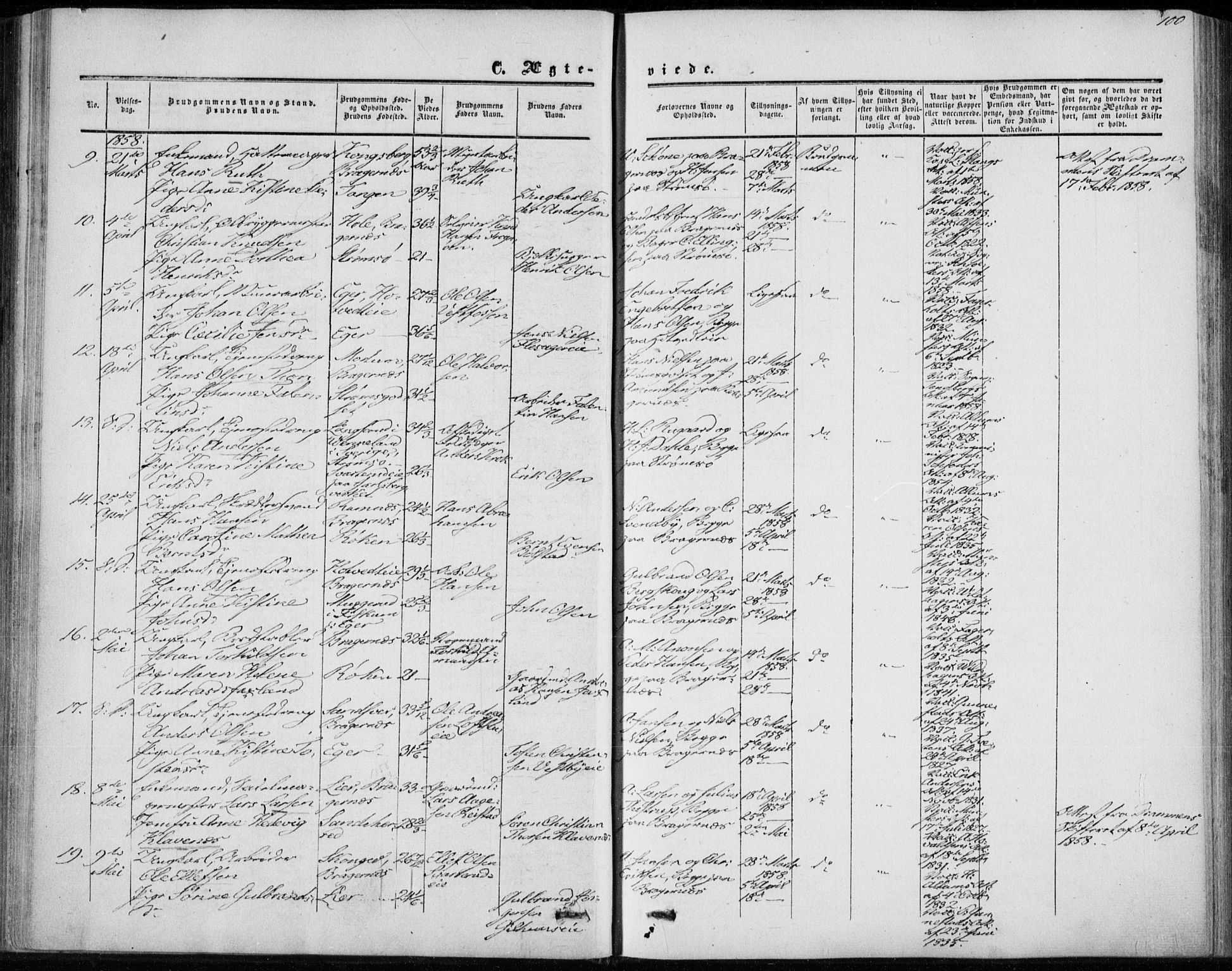 Bragernes kirkebøker, SAKO/A-6/F/Fc/L0002: Parish register (official) no. III 2, 1854-1865, p. 100