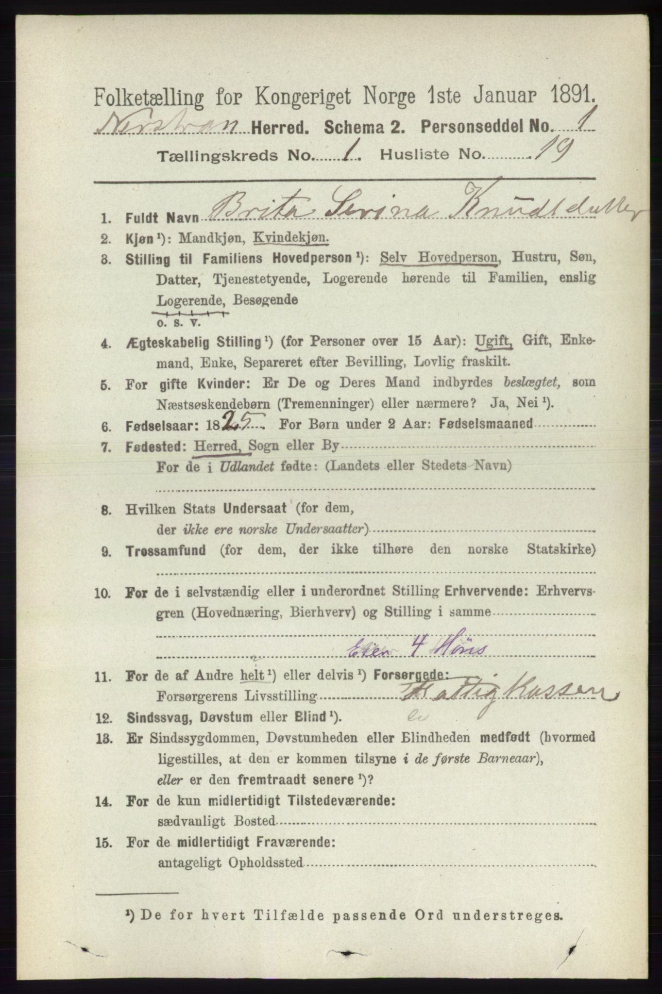 RA, 1891 census for 1139 Nedstrand, 1891, p. 177