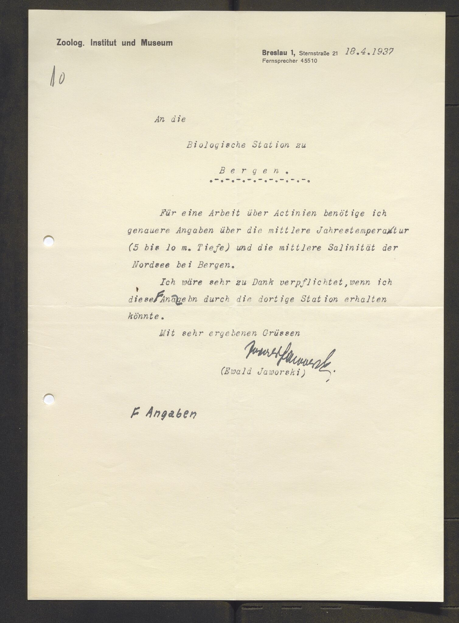 Bergens Museum, AV/SAB-A-17301/13/D/L0002: Korrespondanse , 1928-1940, p. 595
