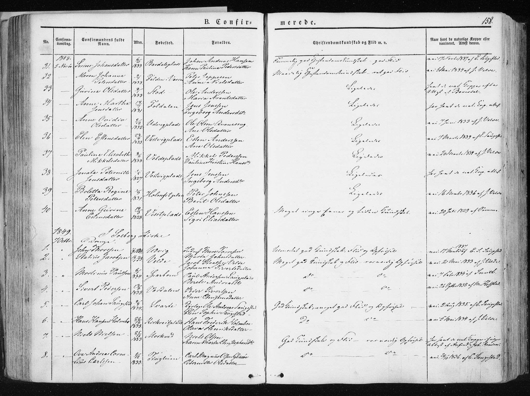 Ministerialprotokoller, klokkerbøker og fødselsregistre - Nord-Trøndelag, AV/SAT-A-1458/741/L0393: Parish register (official) no. 741A07, 1849-1863, p. 158