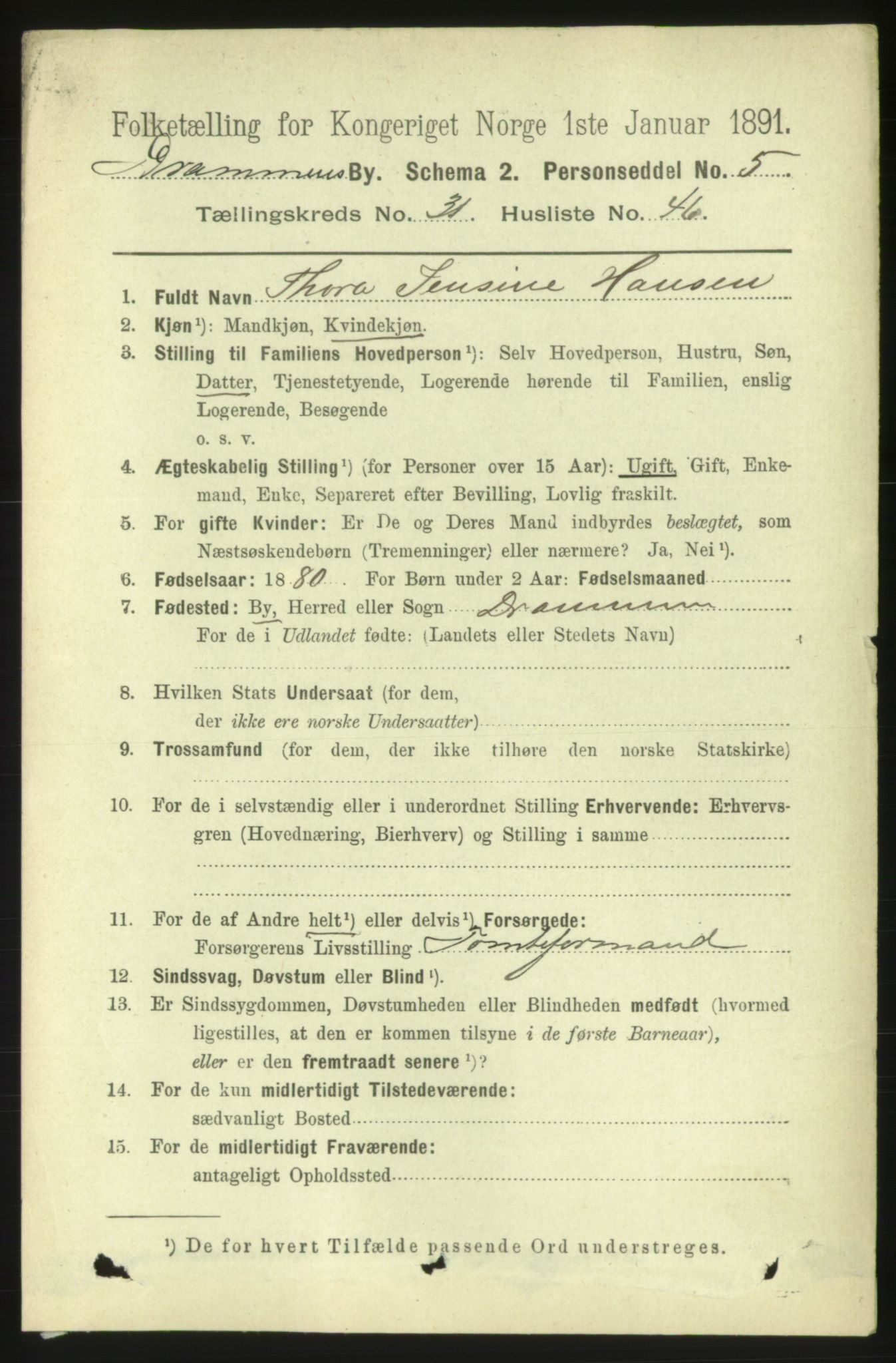 RA, 1891 census for 0602 Drammen, 1891, p. 19274