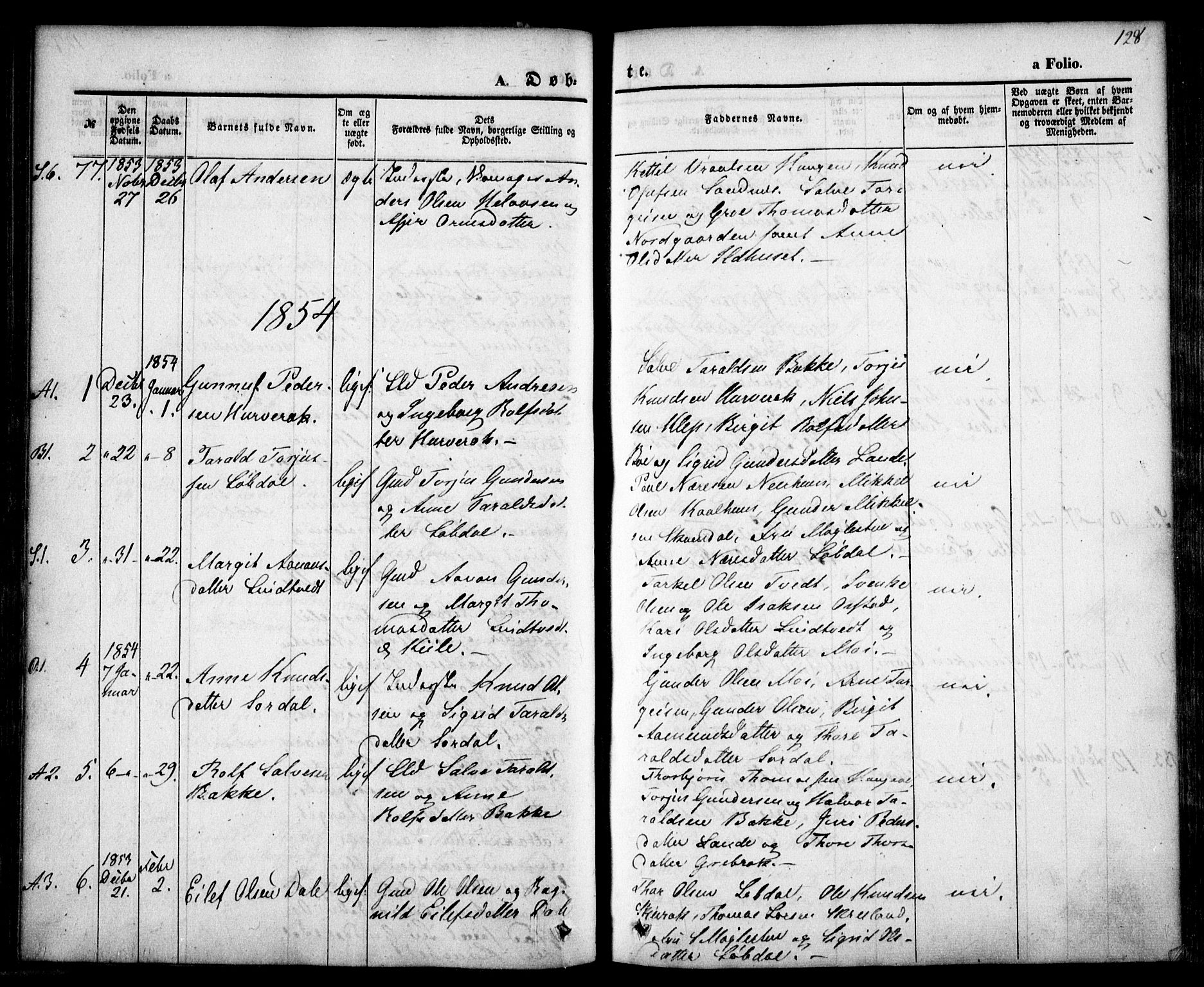 Bygland sokneprestkontor, SAK/1111-0006/F/Fa/Fab/L0004: Parish register (official) no. A 4, 1842-1858, p. 128