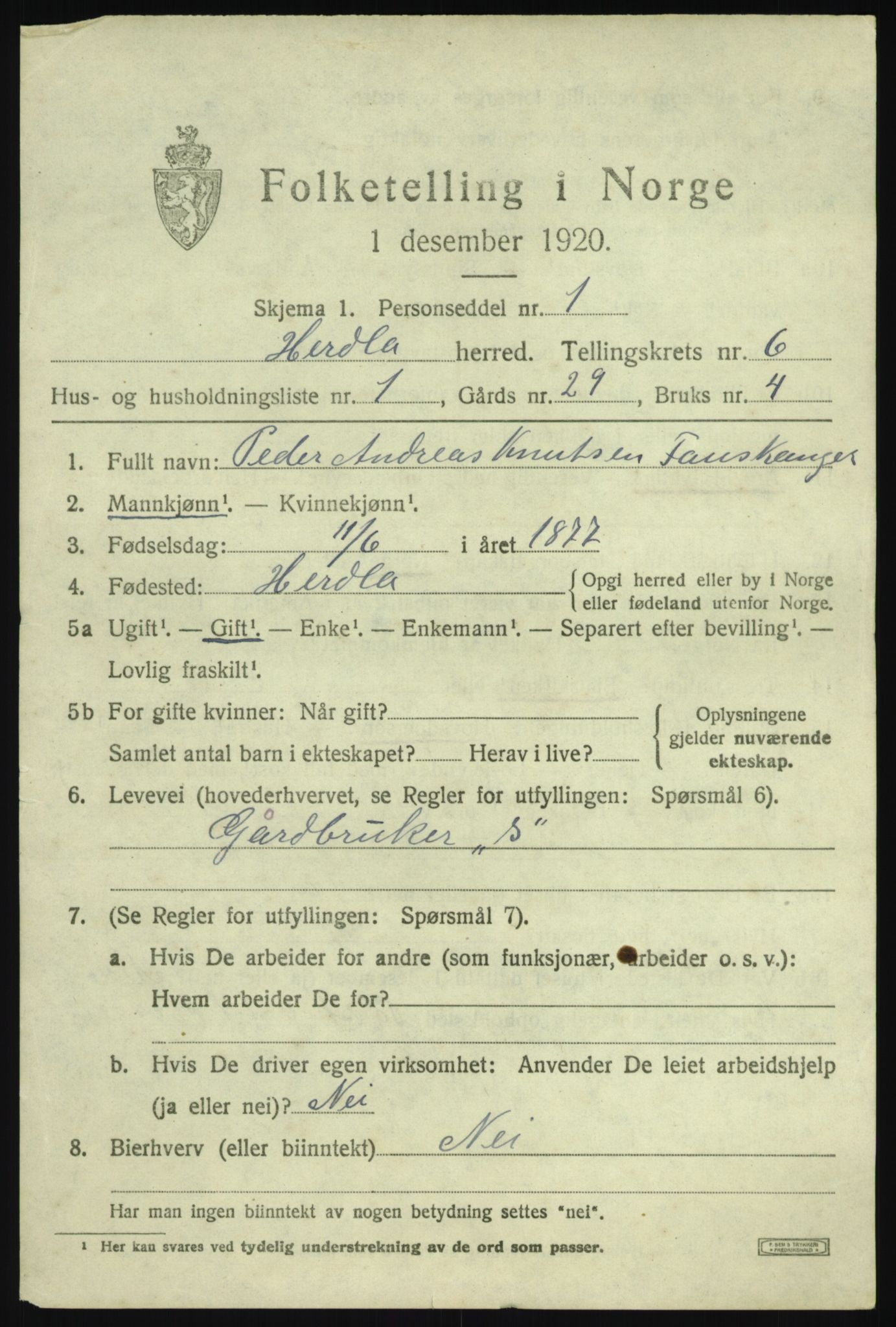 SAB, 1920 census for Herdla, 1920, p. 4359