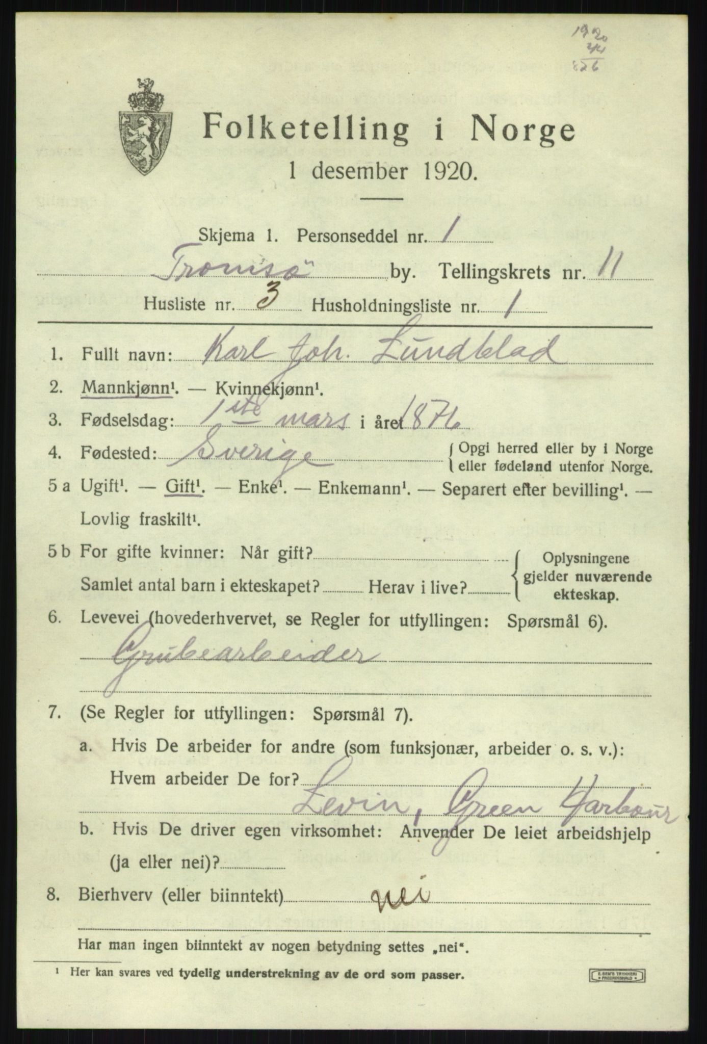 SATØ, 1920 census for Tromsø, 1920, p. 21899