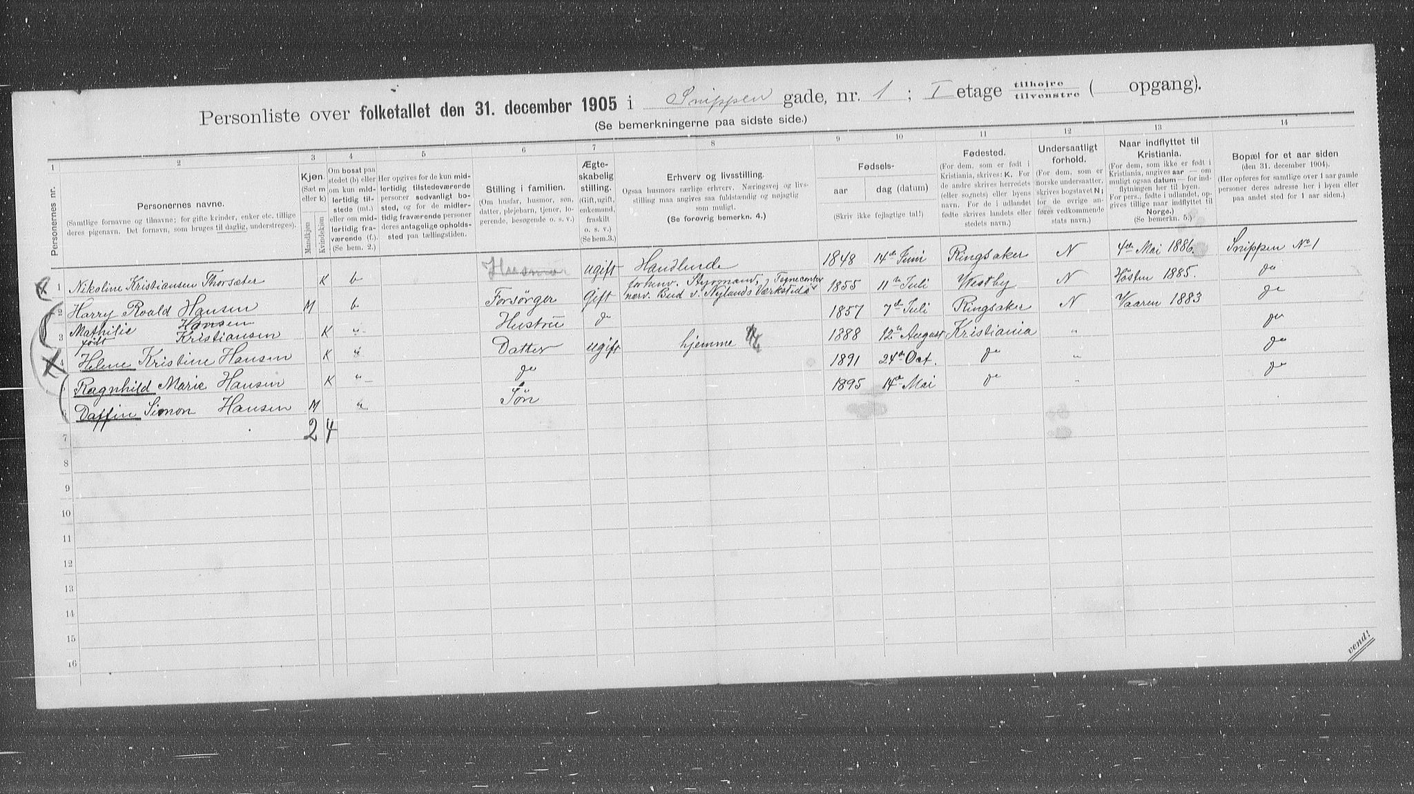 OBA, Municipal Census 1905 for Kristiania, 1905, p. 50829