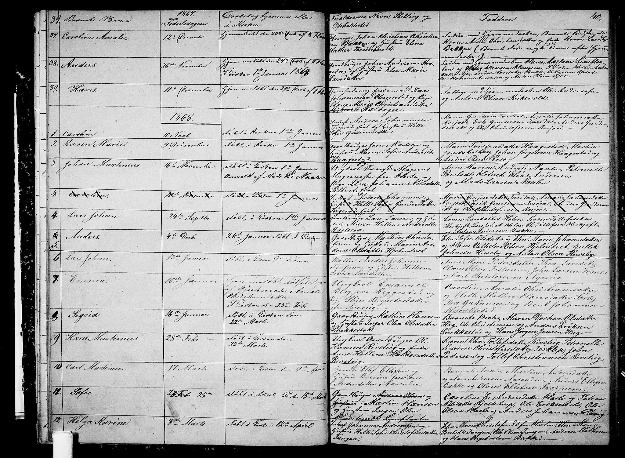 Våle kirkebøker, SAKO/A-334/G/Ga/L0003: Parish register (copy) no. I 3, 1863-1874, p. 39-40