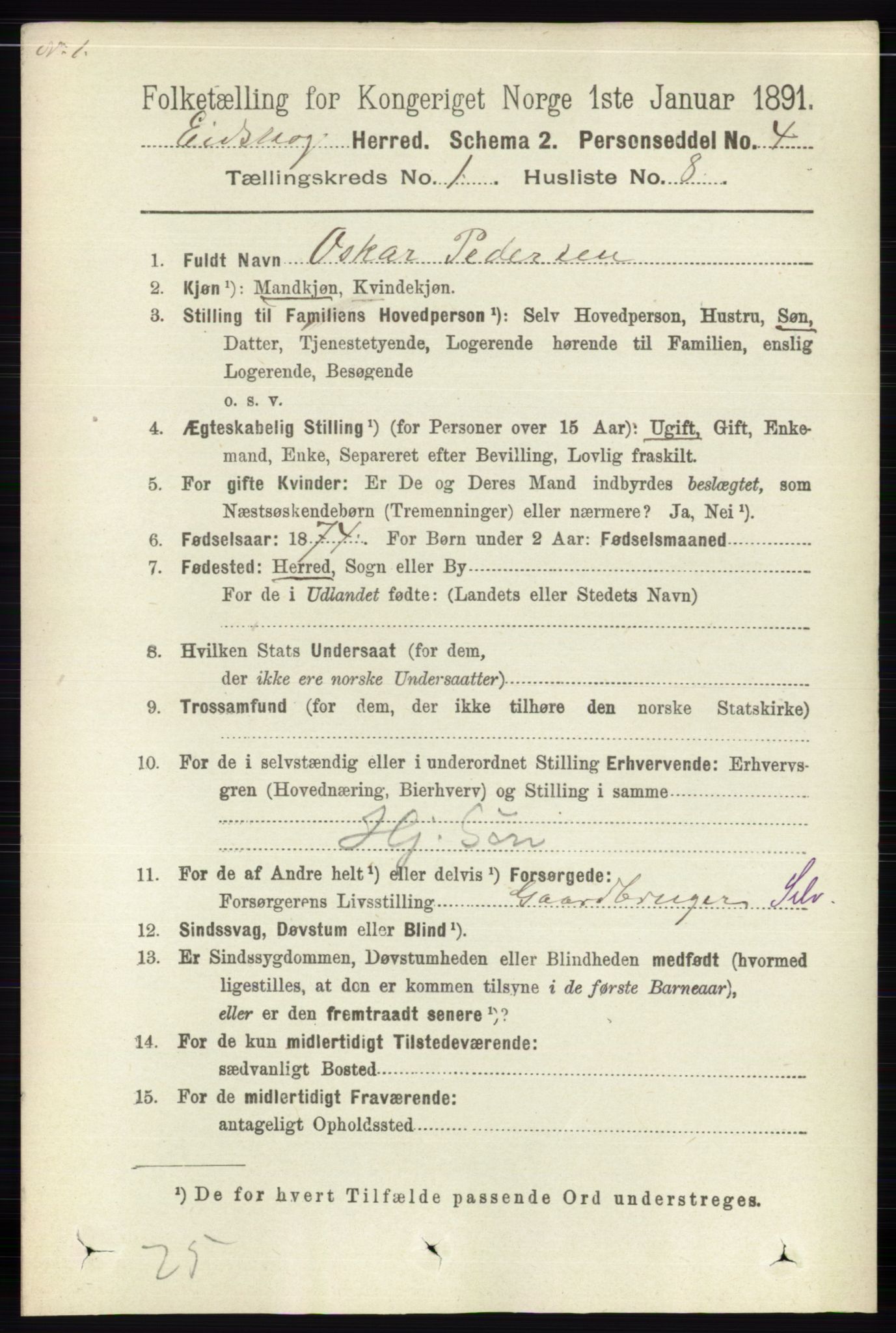 RA, 1891 census for 0420 Eidskog, 1891, p. 137