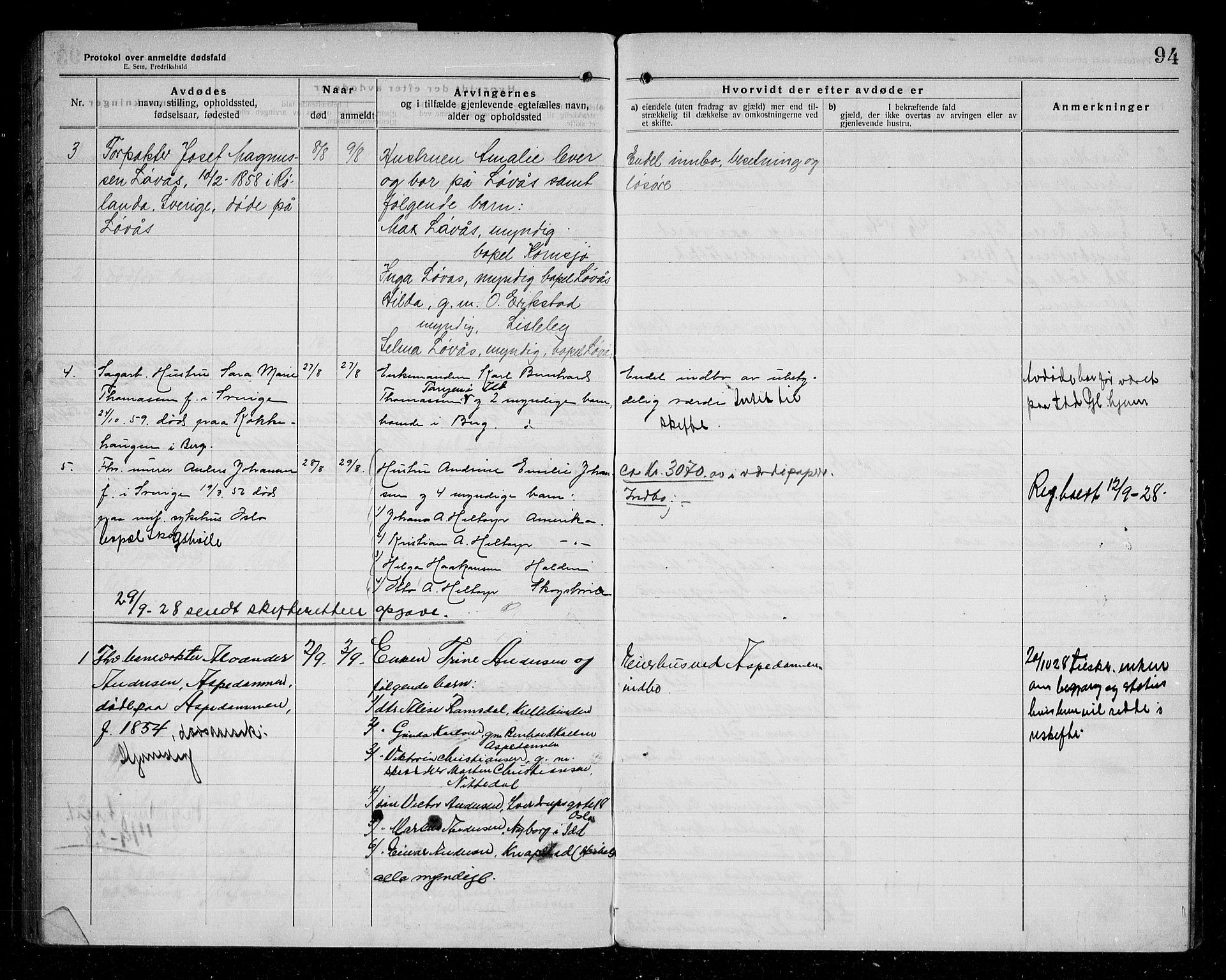 Idd lensmannsarkiv, SAO/A-10633/H/Ha/L0004: Dødsfallsprotokoll, 1920-1929, p. 94