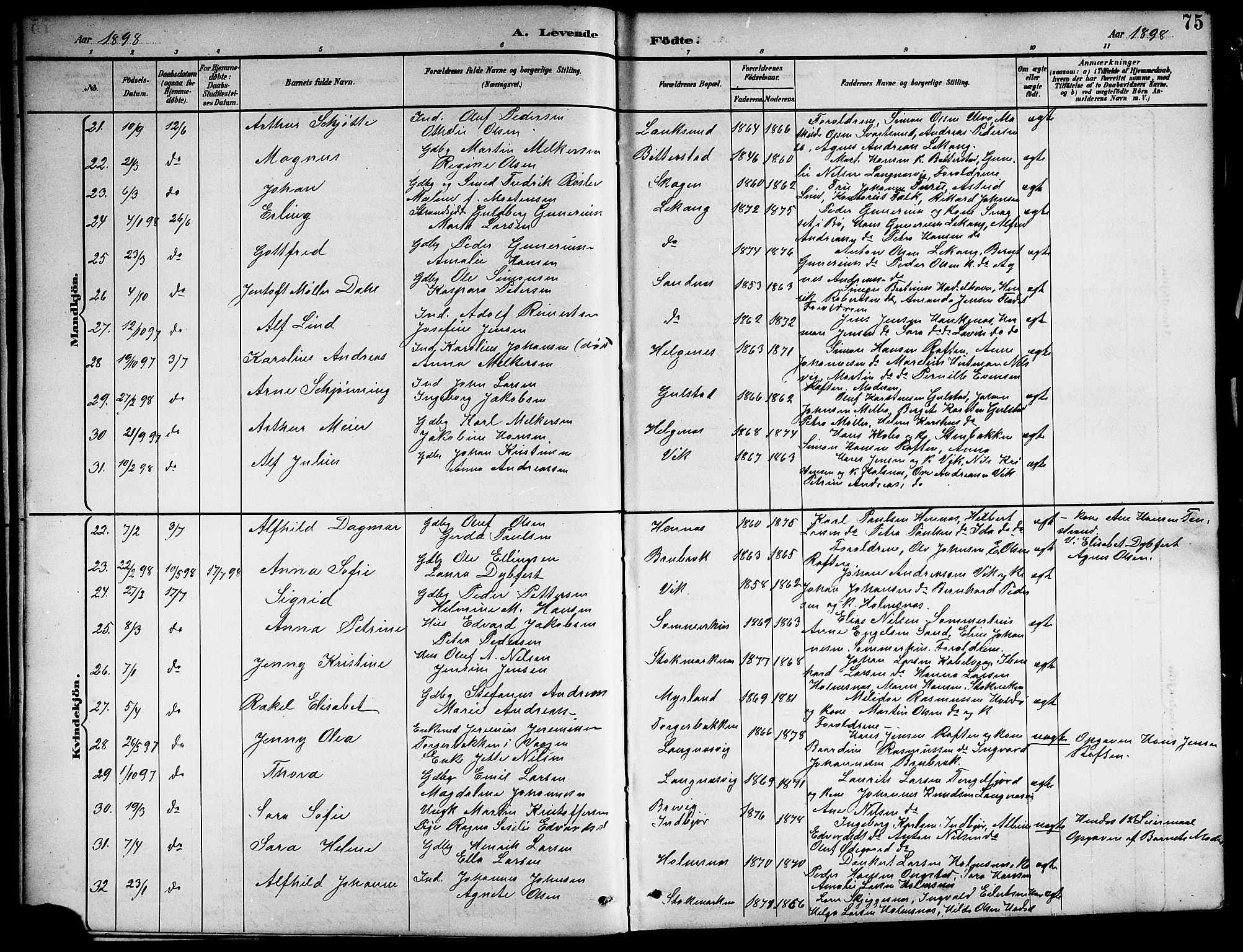 Ministerialprotokoller, klokkerbøker og fødselsregistre - Nordland, SAT/A-1459/888/L1268: Parish register (copy) no. 888C06, 1891-1908, p. 75