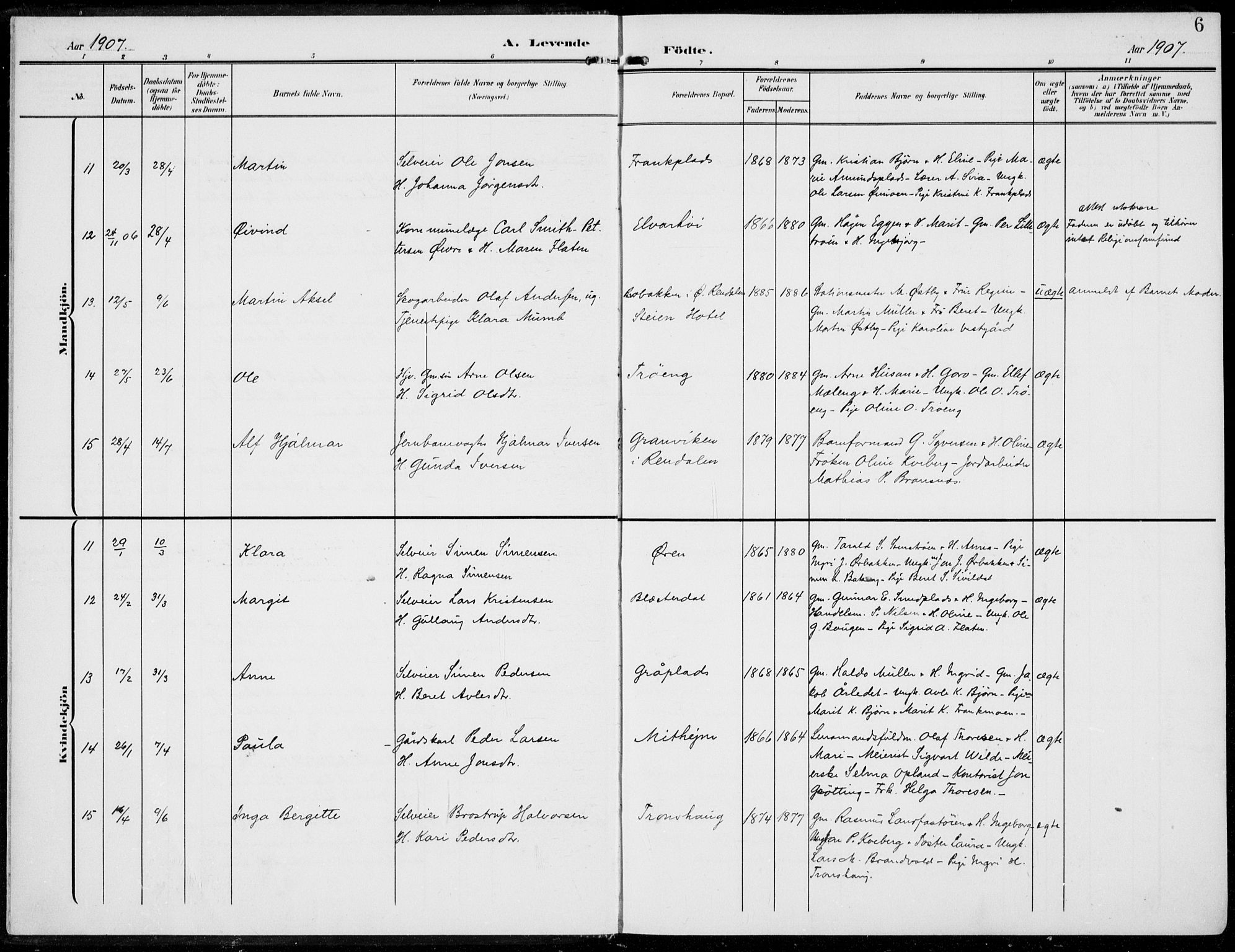 Alvdal prestekontor, AV/SAH-PREST-060/H/Ha/Haa/L0004: Parish register (official) no. 4, 1907-1919, p. 6