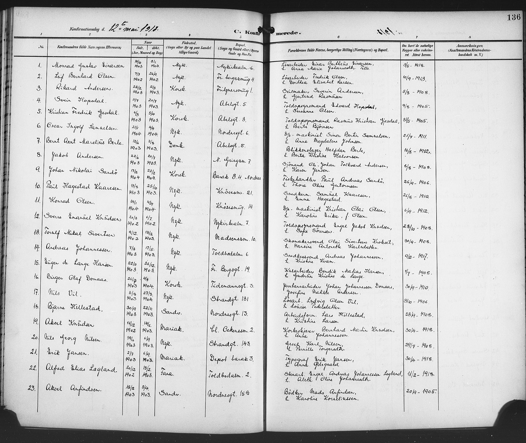 Nykirken Sokneprestembete, SAB/A-77101/H/Haa/L0064: Curate's parish register no. A 1, 1899-1918, p. 136