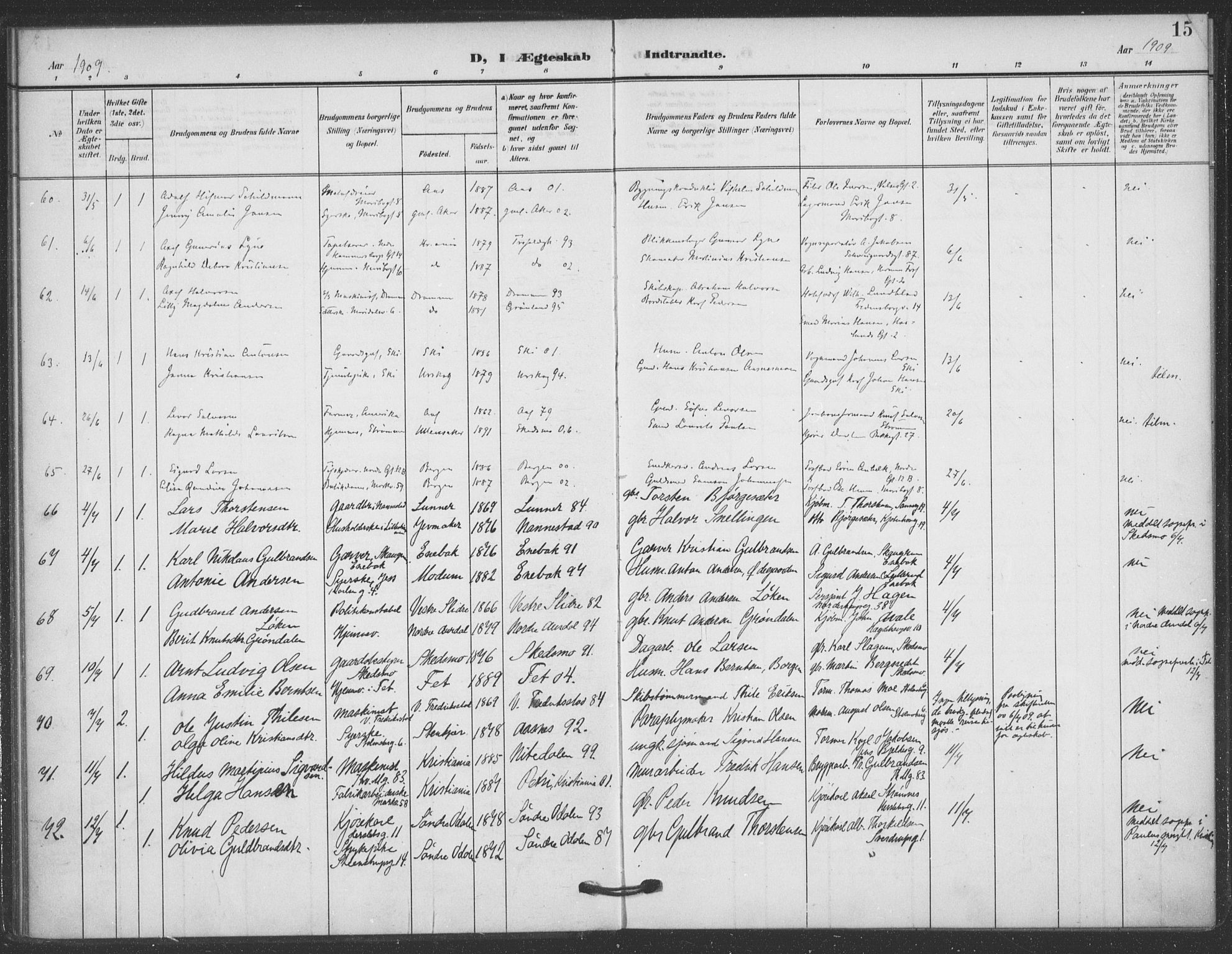 Jakob prestekontor Kirkebøker, AV/SAO-A-10850/F/Fa/L0010: Parish register (official) no. 10, 1908-1922, p. 15