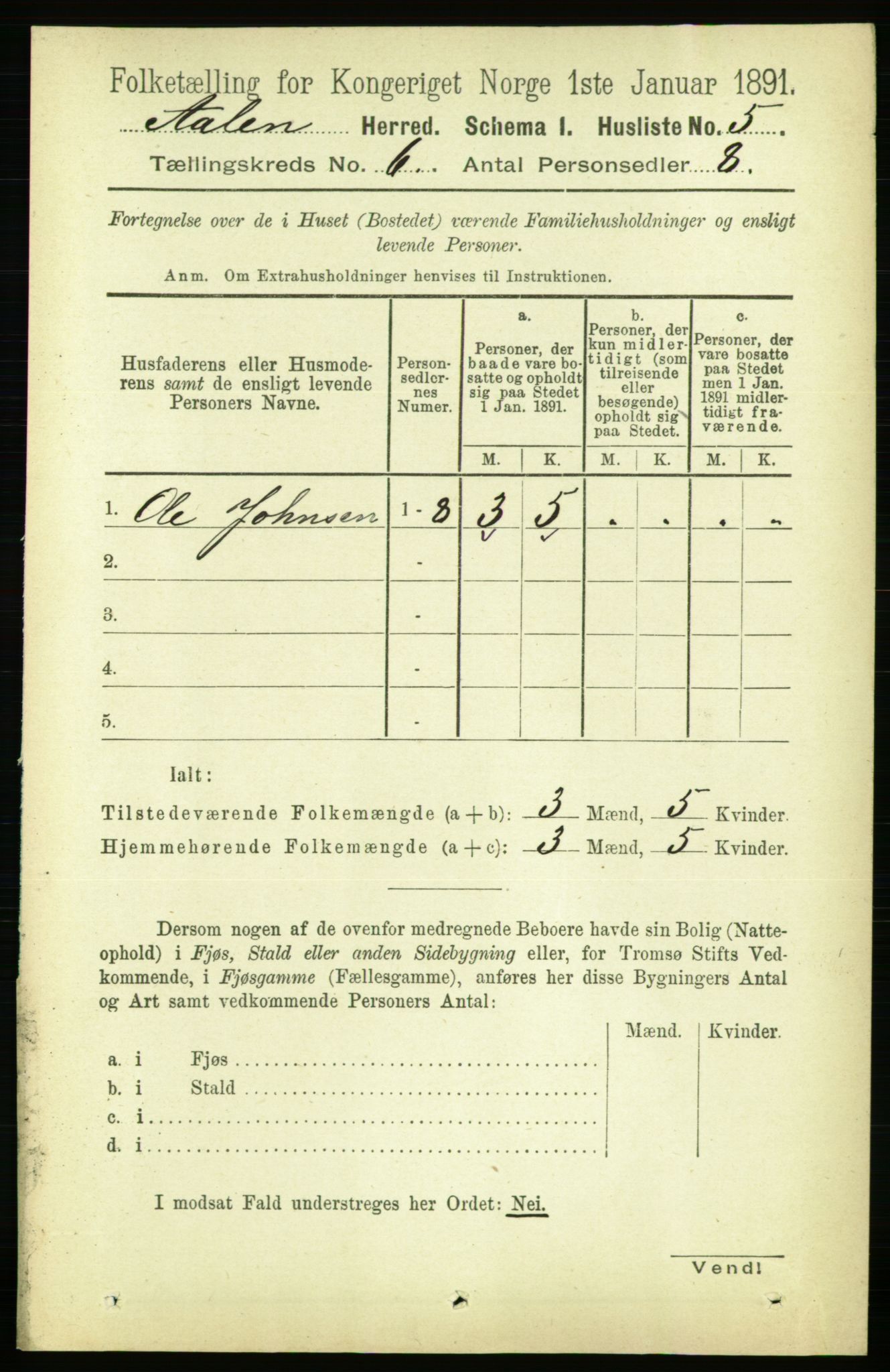 RA, 1891 census for 1644 Ålen, 1891, p. 1887