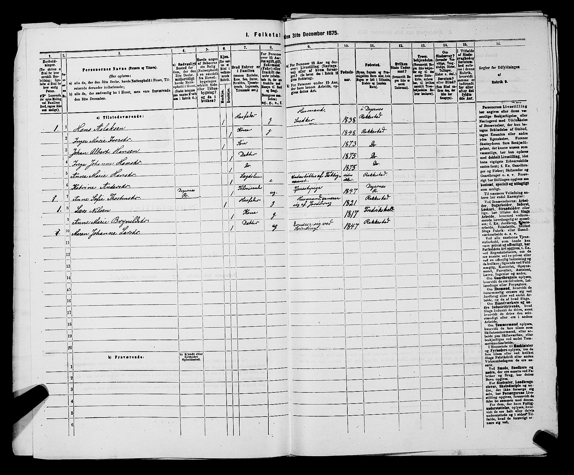 RA, 1875 census for 0128P Rakkestad, 1875, p. 607