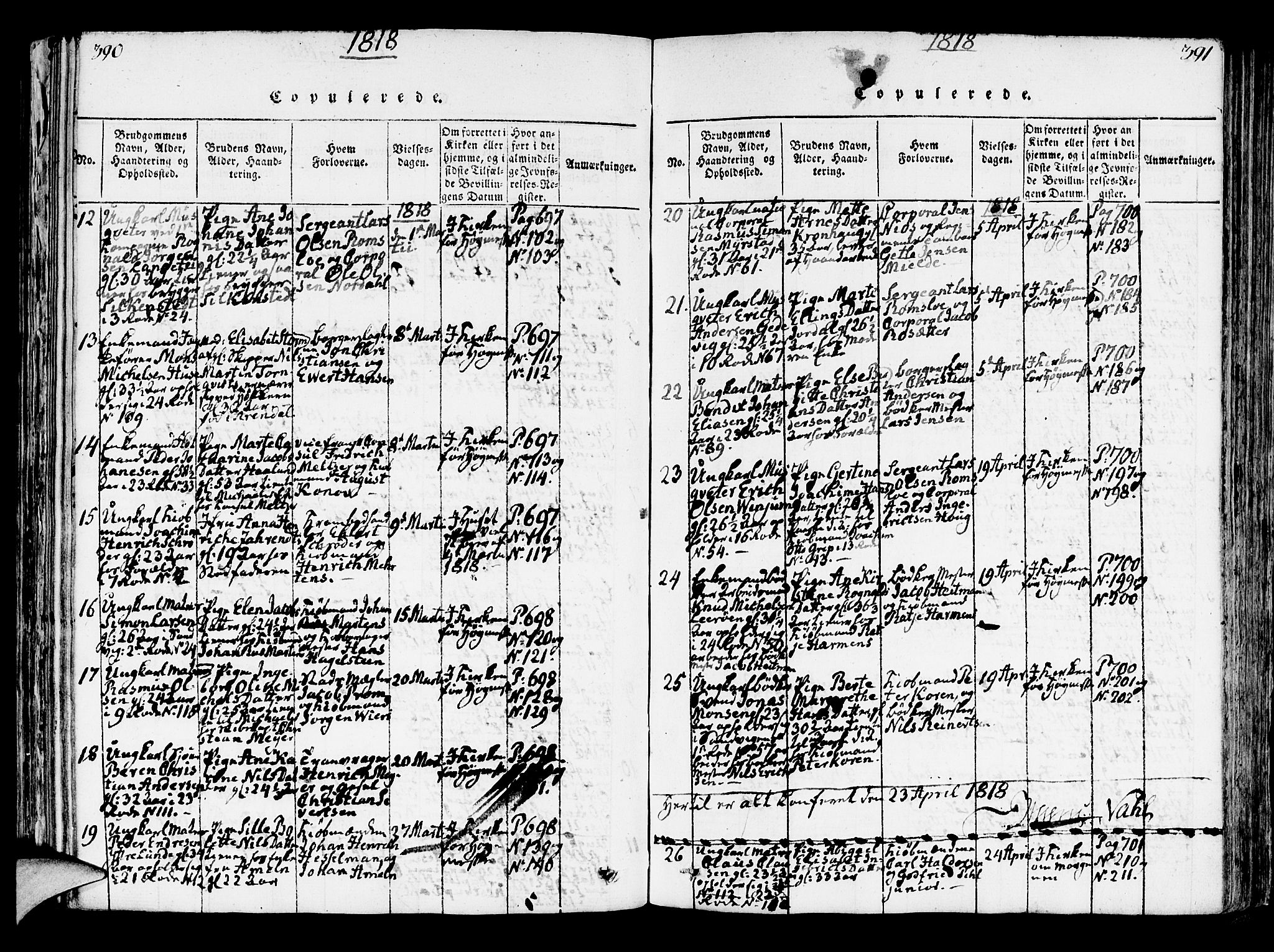 Korskirken sokneprestembete, SAB/A-76101/H/Hab: Parish register (copy) no. A 1b, 1815-1821, p. 390-391
