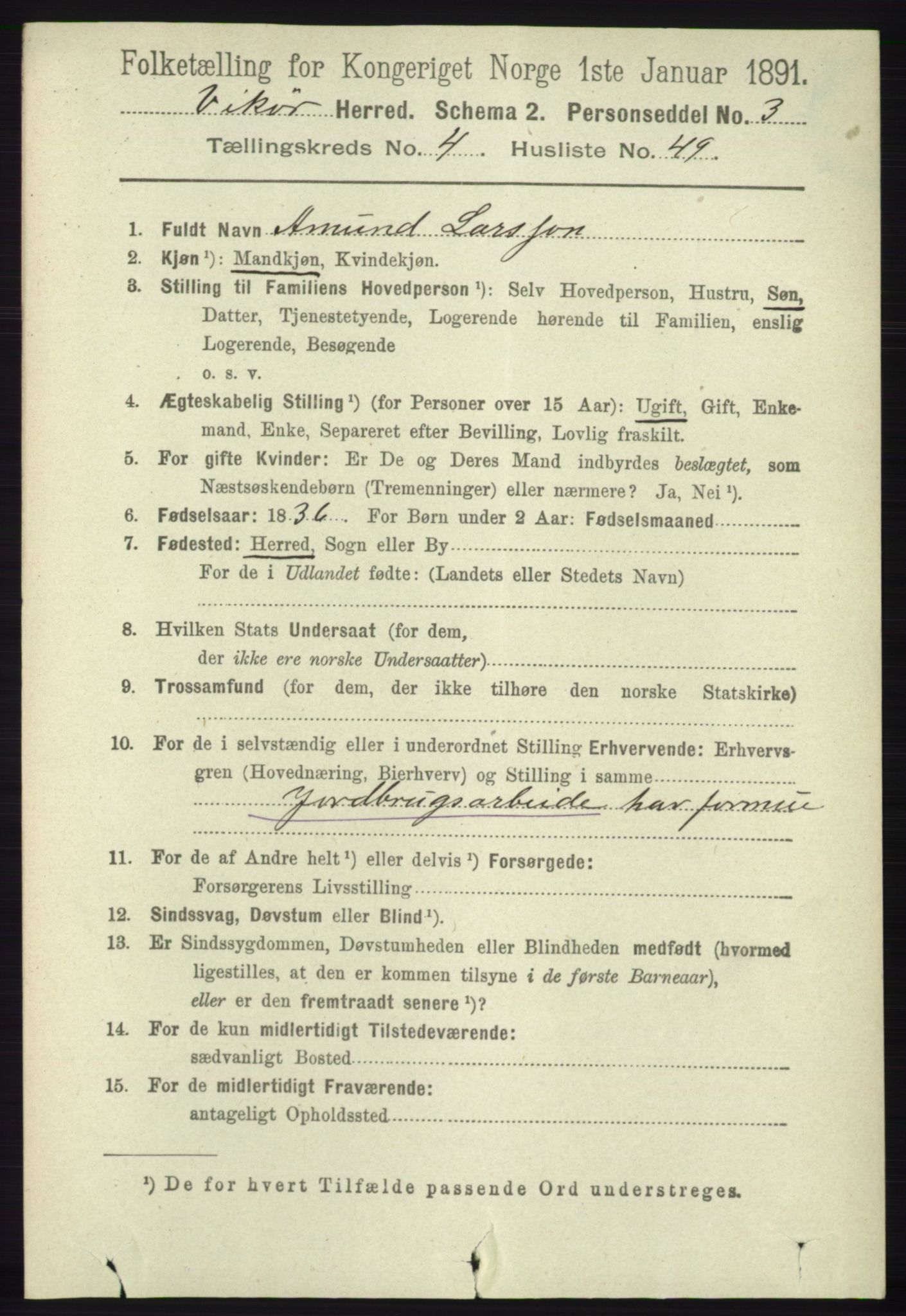 RA, 1891 census for 1238 Vikør, 1891, p. 1355