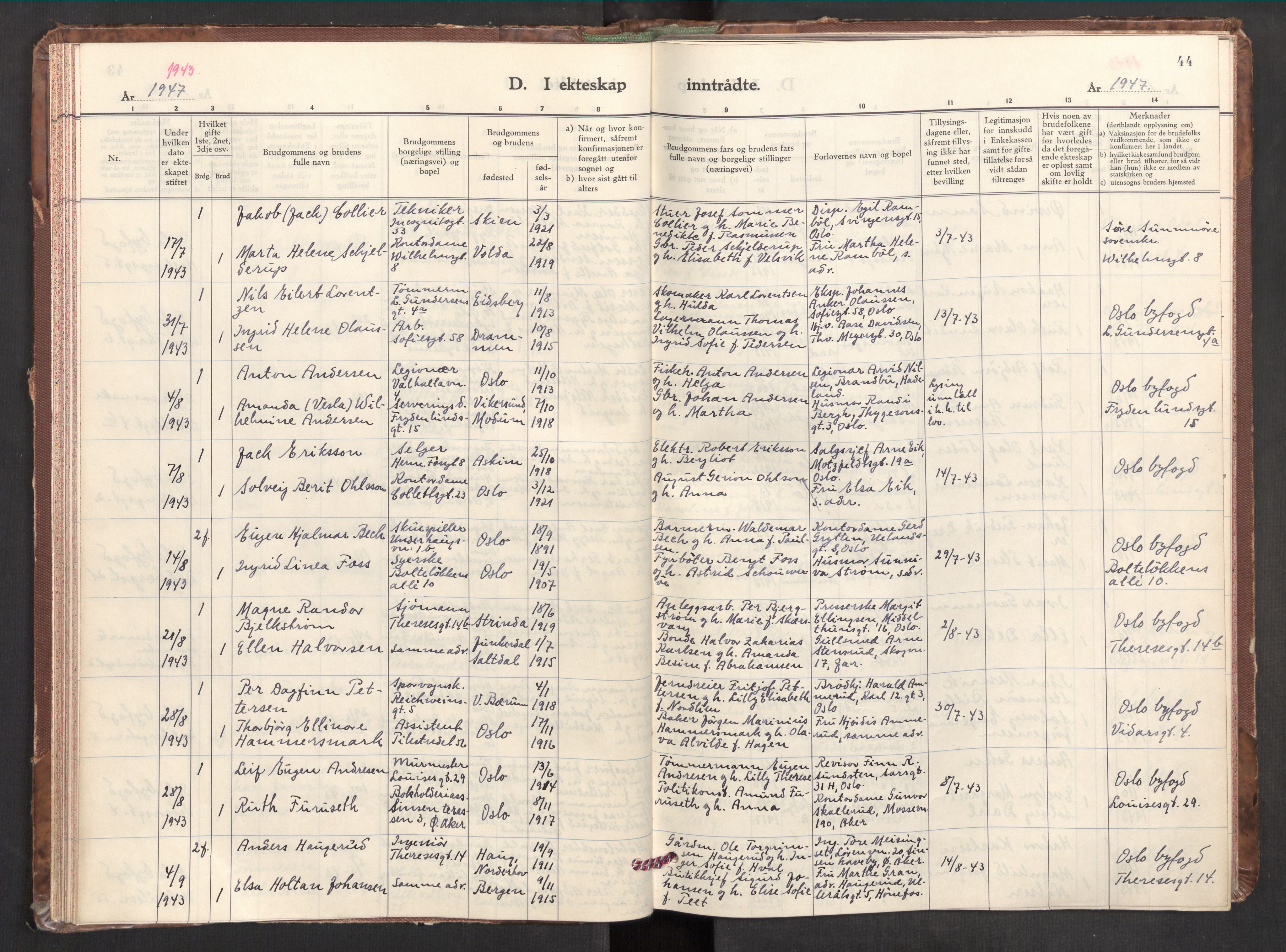 Markus prestekontor Kirkebøker, AV/SAO-A-10830/F/L0005: Parish register (official) no. 5, 1942-1960, p. 44