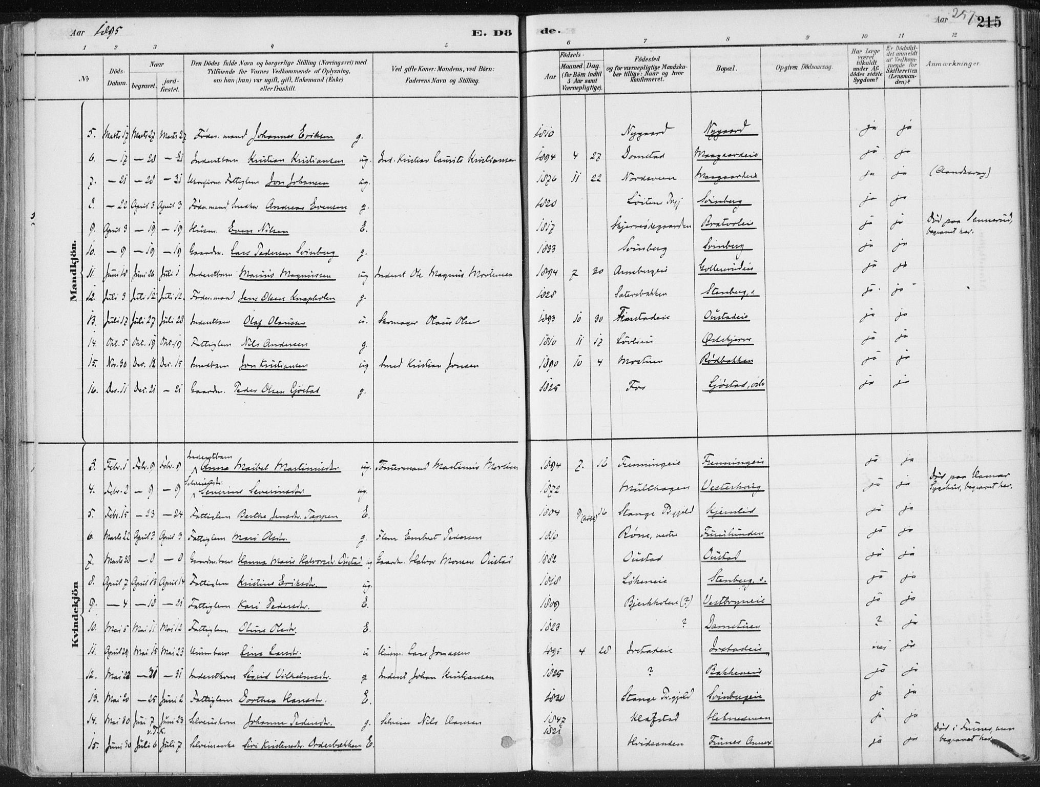 Romedal prestekontor, AV/SAH-PREST-004/K/L0010: Parish register (official) no. 10, 1880-1895, p. 257