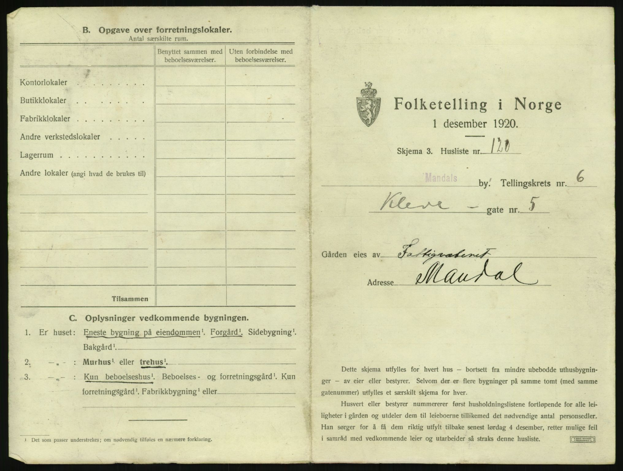 SAK, 1920 census for Mandal, 1920, p. 1423