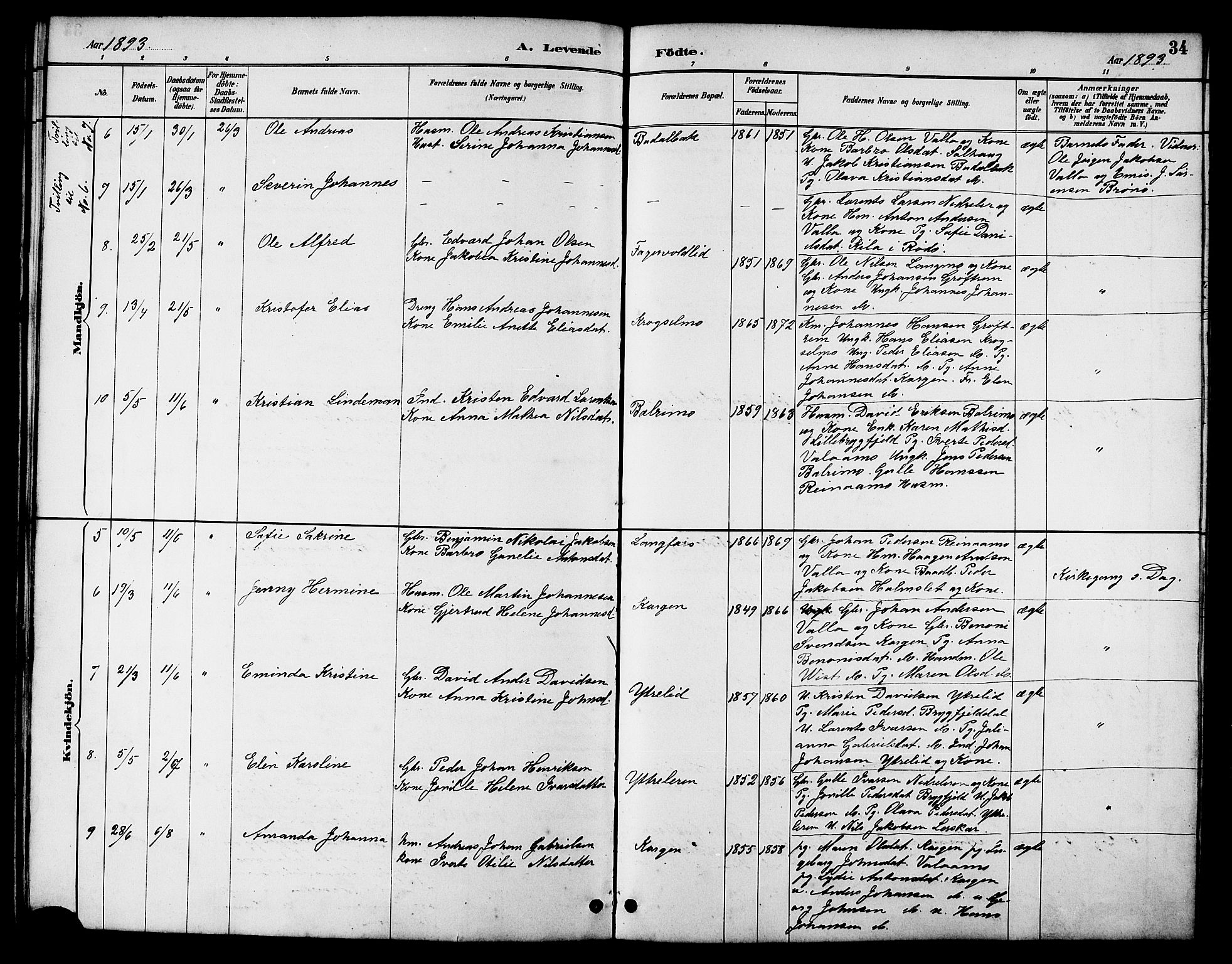 Ministerialprotokoller, klokkerbøker og fødselsregistre - Nordland, AV/SAT-A-1459/826/L0383: Parish register (copy) no. 826C03, 1887-1896, p. 34