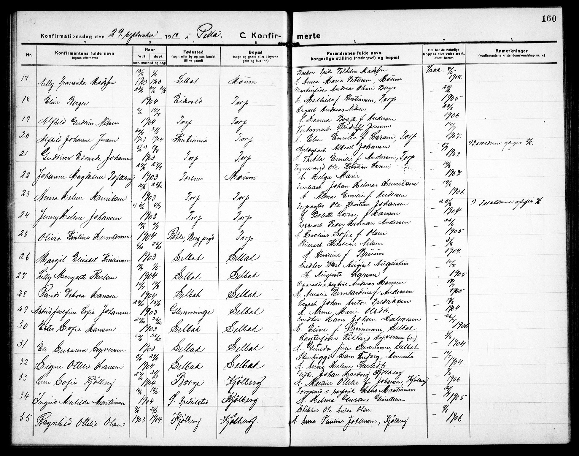 Borge prestekontor Kirkebøker, AV/SAO-A-10903/G/Ga/L0003: Parish register (copy) no. I 3, 1918-1939, p. 160