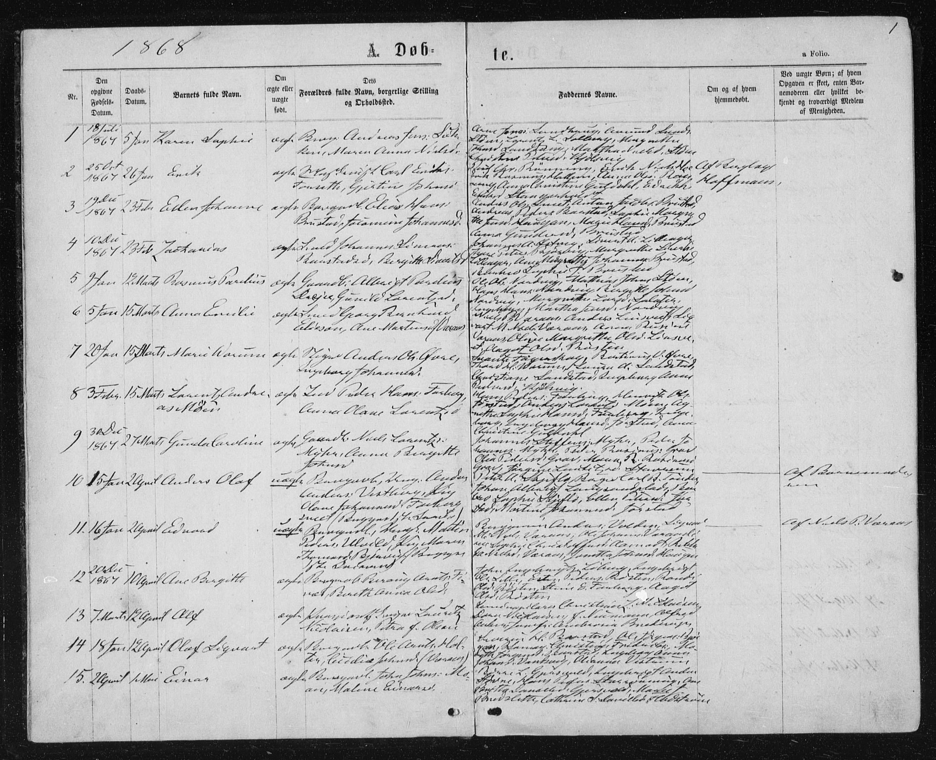 Ministerialprotokoller, klokkerbøker og fødselsregistre - Nord-Trøndelag, SAT/A-1458/722/L0219: Parish register (official) no. 722A06, 1868-1880, p. 1