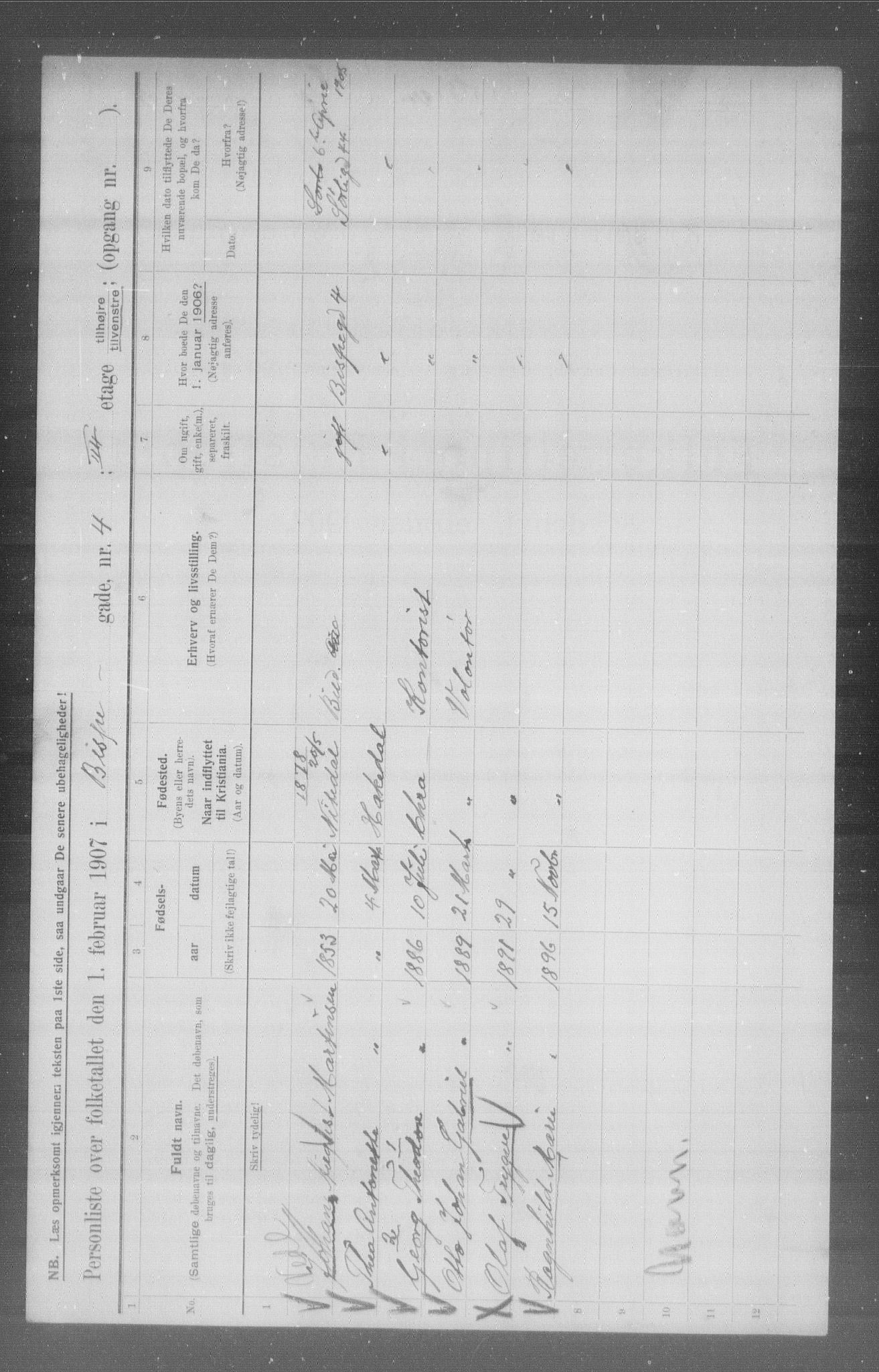 OBA, Municipal Census 1907 for Kristiania, 1907, p. 2726