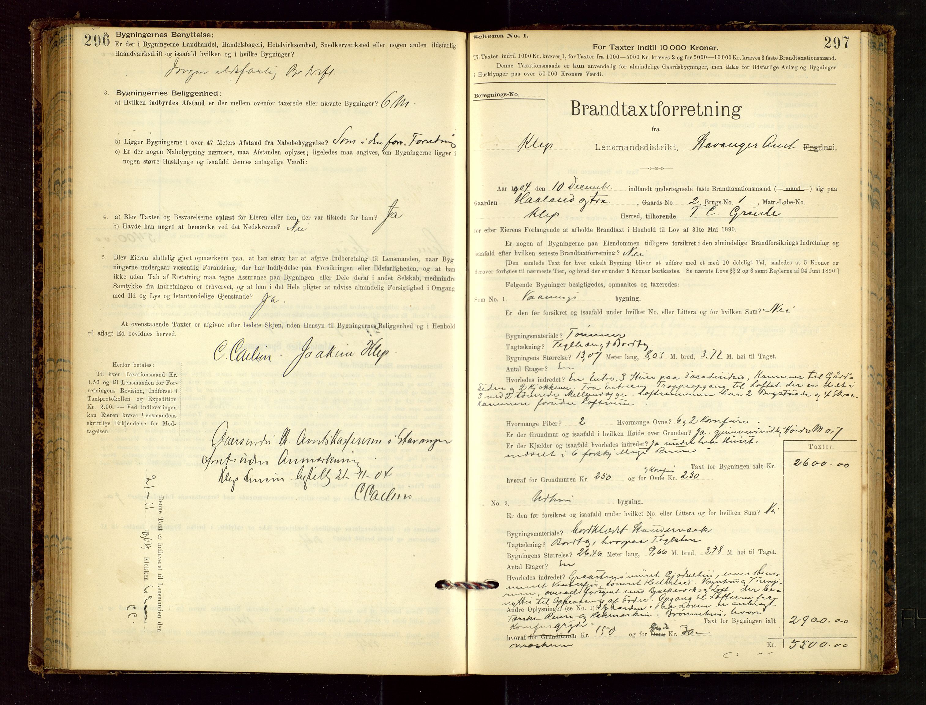 Klepp lensmannskontor, AV/SAST-A-100163/Goc/L0002: "Brandtaxationsprotokol" m/register, 1898-1902, p. 296-297