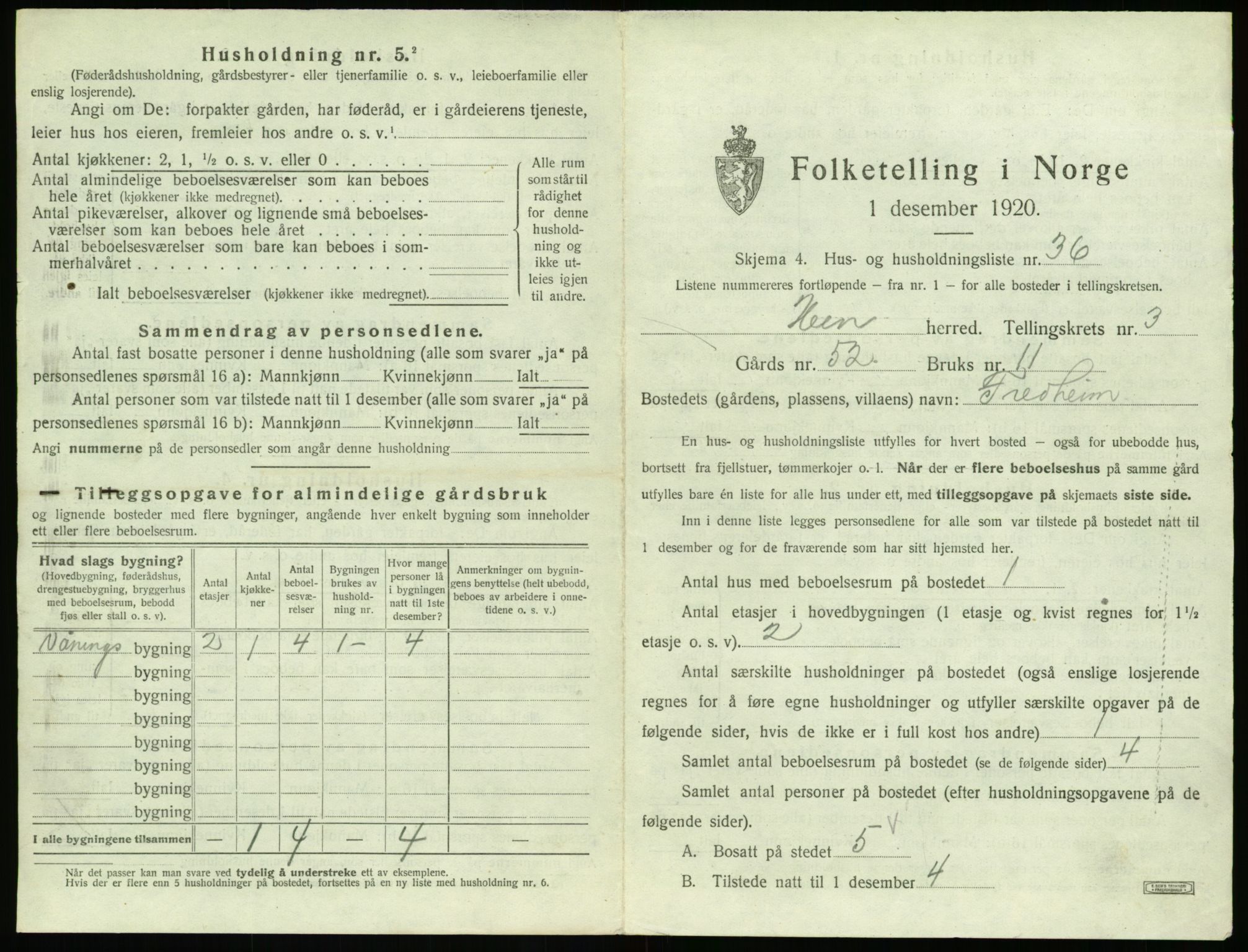 SAT, 1920 census for Hen, 1920, p. 288