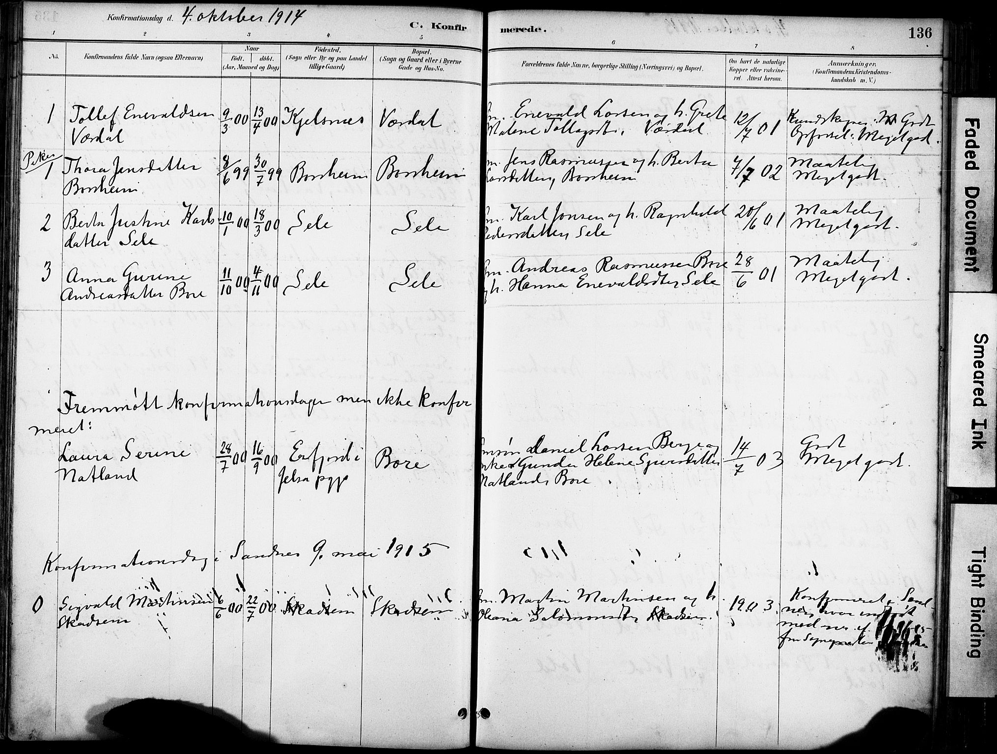 Klepp sokneprestkontor, SAST/A-101803/001/3/30BA/L0008: Parish register (official) no. A 9, 1886-1919, p. 136