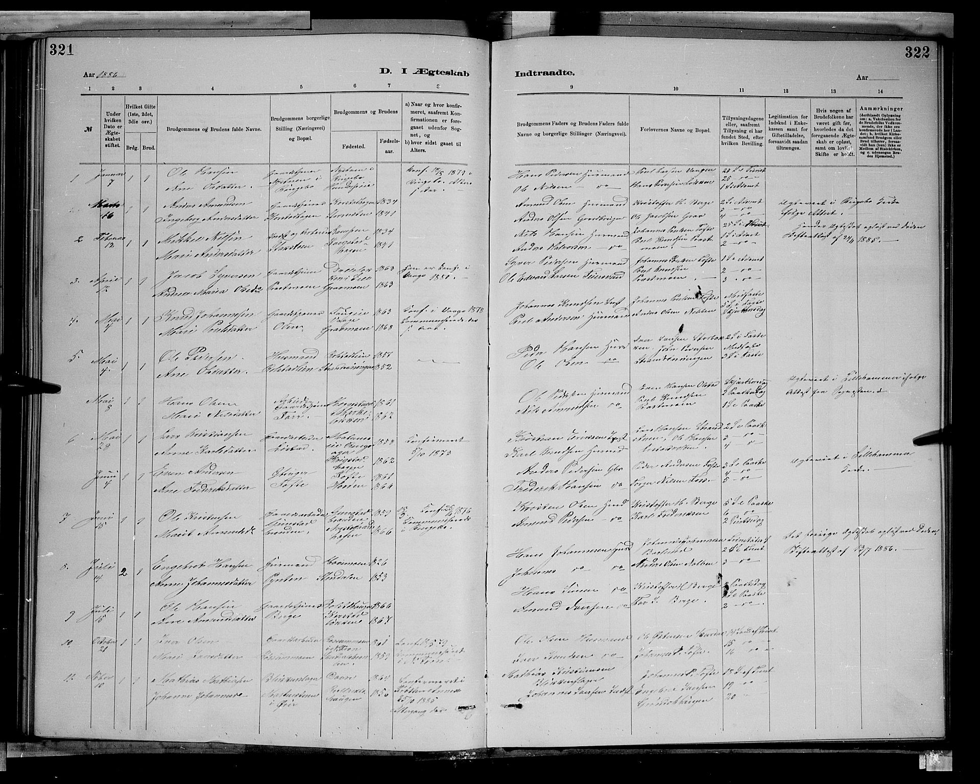 Sør-Fron prestekontor, SAH/PREST-010/H/Ha/Hab/L0003: Parish register (copy) no. 3, 1884-1896, p. 321-322